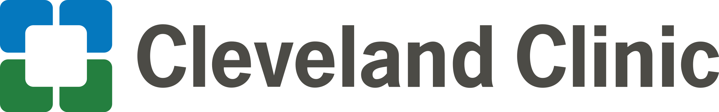 Cleveland Clinic logo with stylized medical cross in blue and green and the words 'Cleveland Clinic' in black text