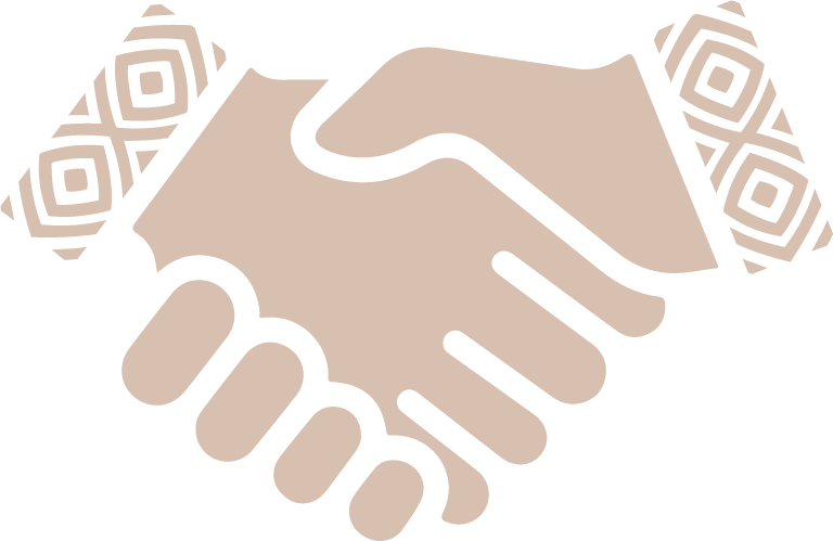 Two hands shaking, one with a patterned sleeve, symbolizing agreement or partnership.