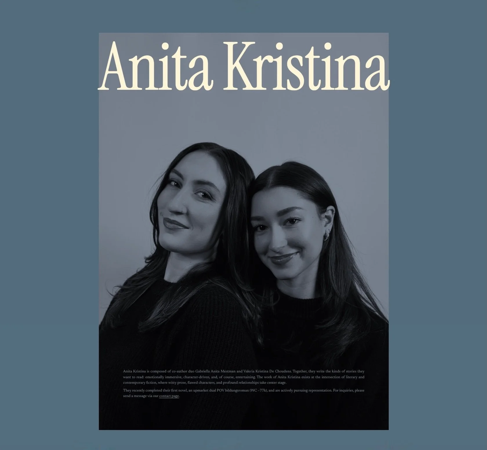 sign up for our newsletter at our new WEBSITE!!!
included: exclusive BTS peeks at the co-writing process, more updates on our publishing journey, and being the first to know about EVERYTHING Anita Kristina. Value = unmatched
🔗 link in bio