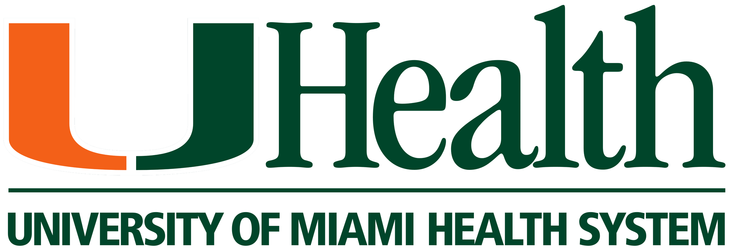 University of Miami Health System logo with a stylized 'U' in orange and green, accompanied by the text 'Health' and 'UNIVERSITY OF MIAMI HEALTH SYSTEM.'