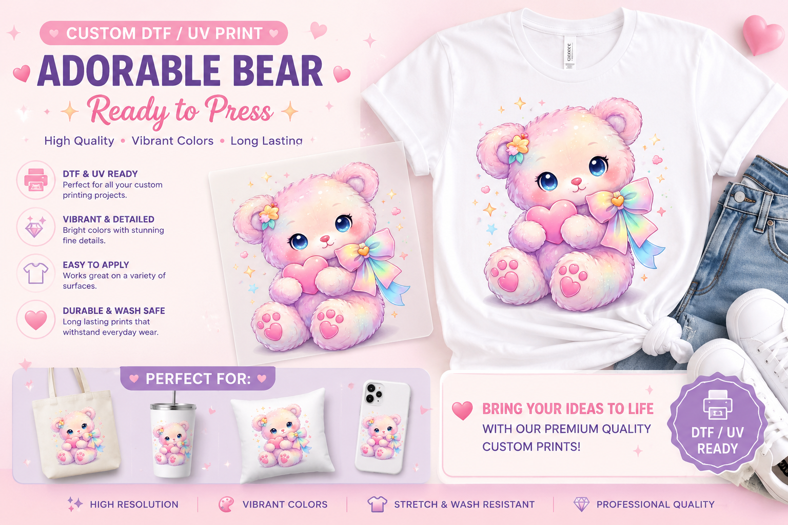 Heavenly Adorable Teddy Bear DTF / UV Print