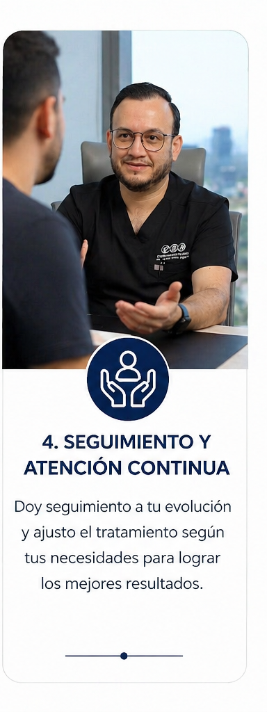 El Dr. Israel Romo, conversando con un paciente, en un entorno con vista a la ciudad, promoviendo el seguimiento y atención continua a pacientes en Guadalajara y Zapopan.