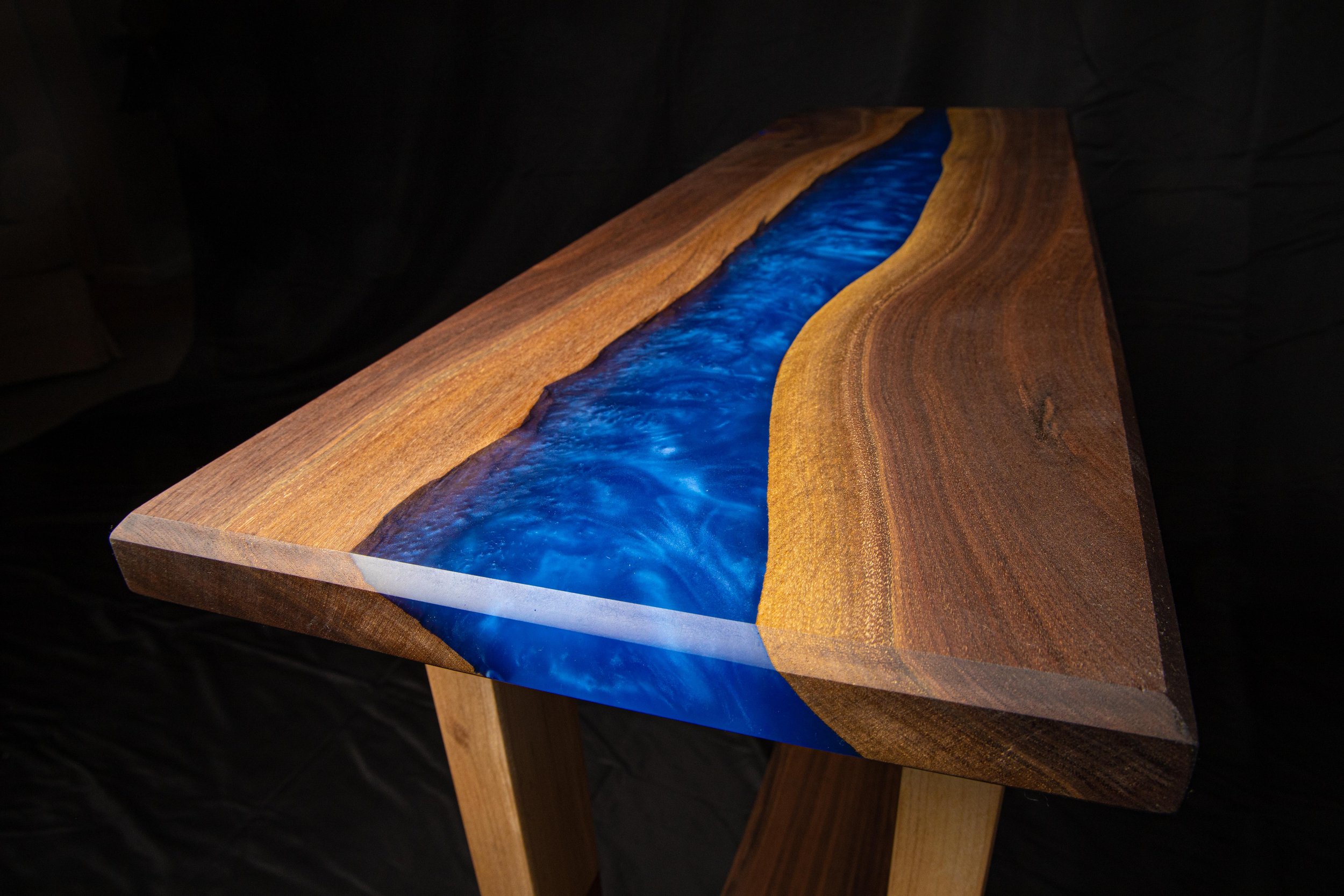Walnut Epoxy River Console Table, Blue