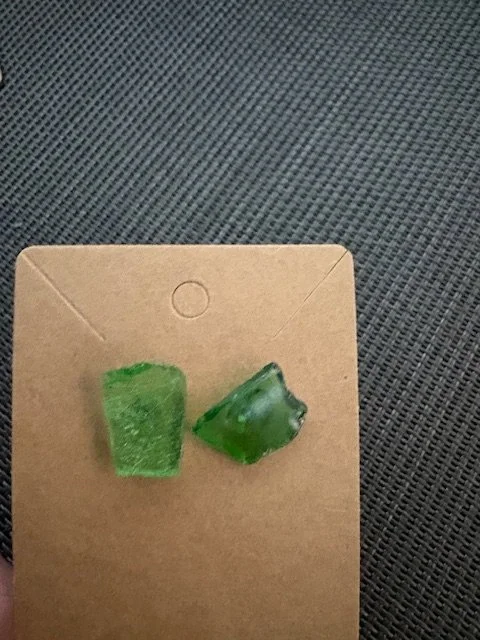Super Lucky Find Green Glass Mounted On Surgical Stainless Steel Studs