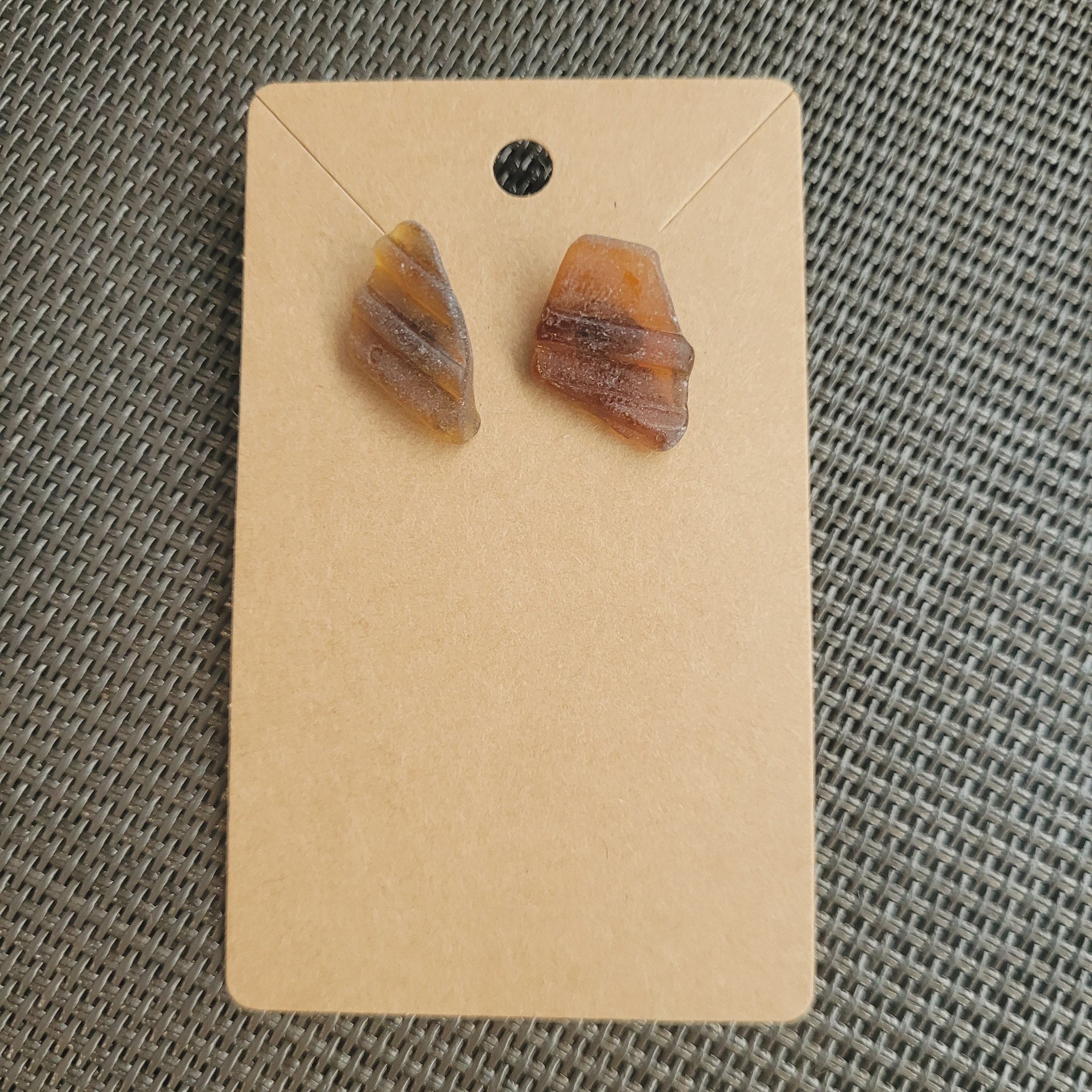 Brown Ribbed Sea Glass Mounted on Surgical Stainless Steel Studs