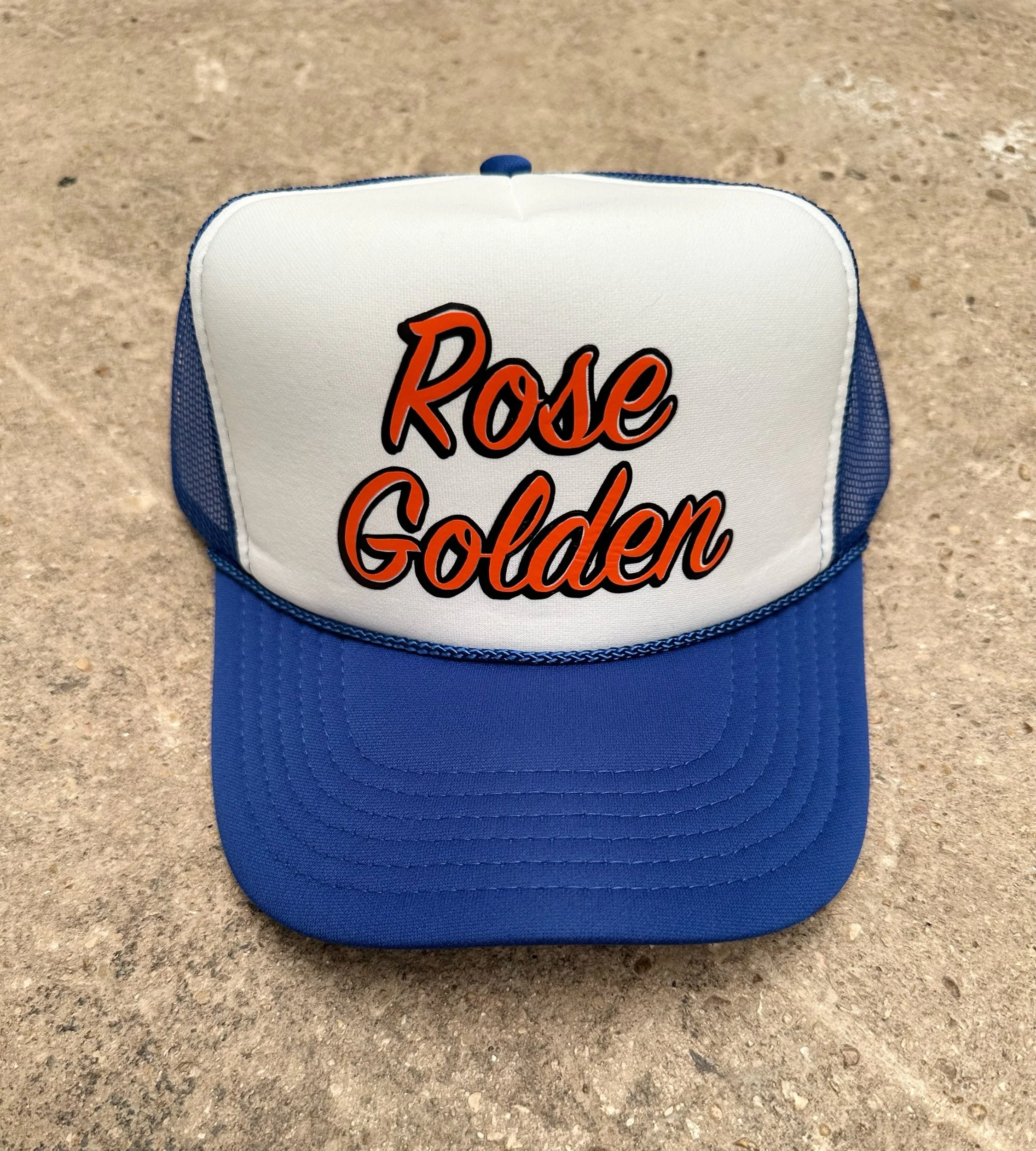 Rose Golden Script Trucker