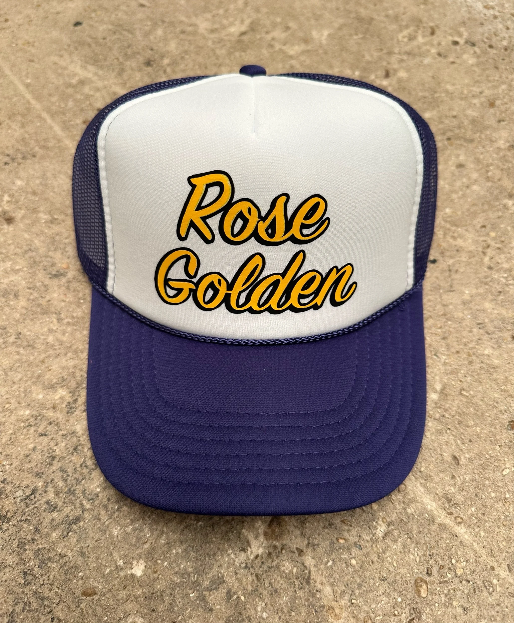 Rose Golden Script Trucker