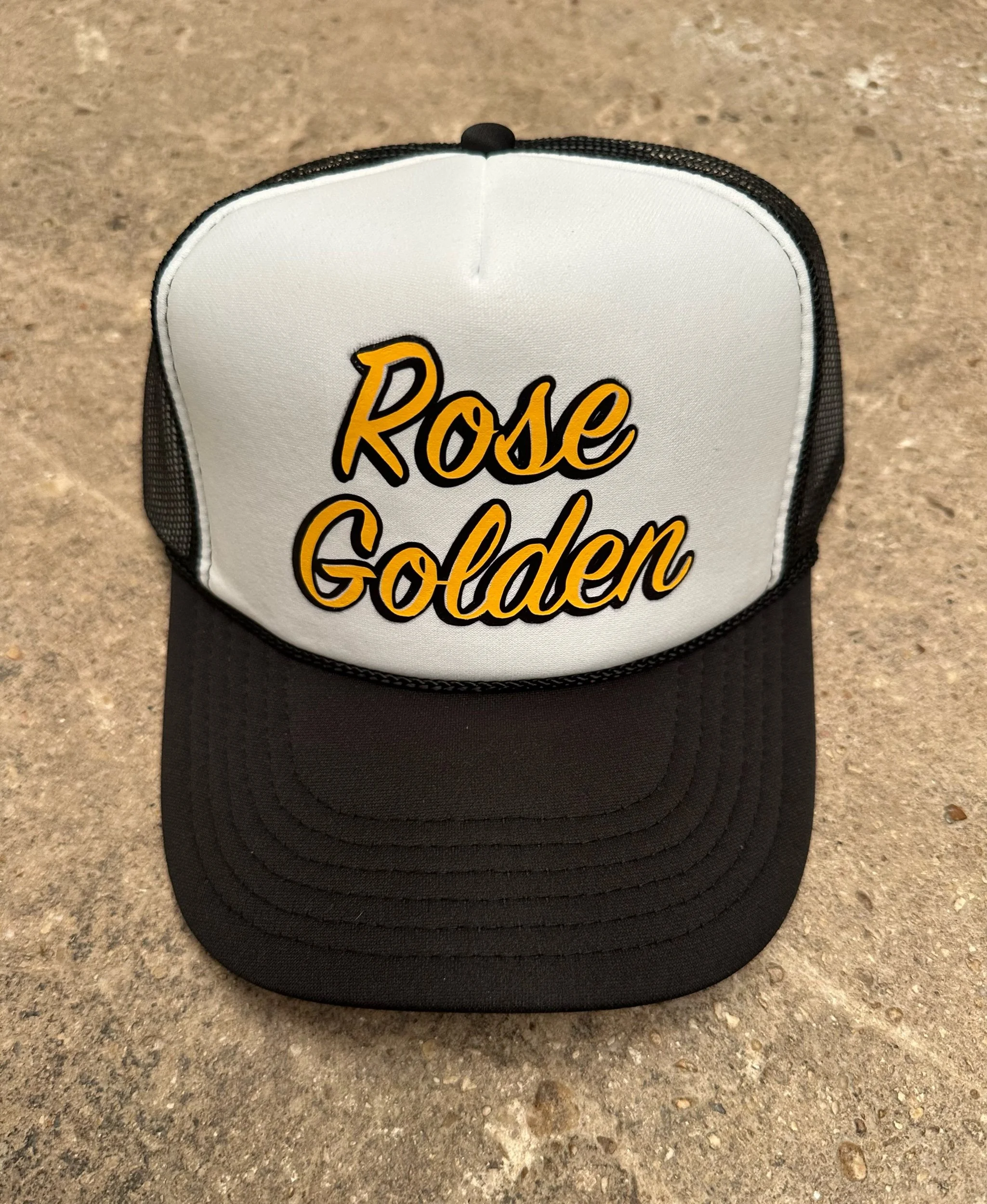 Rose Golden Script Trucker