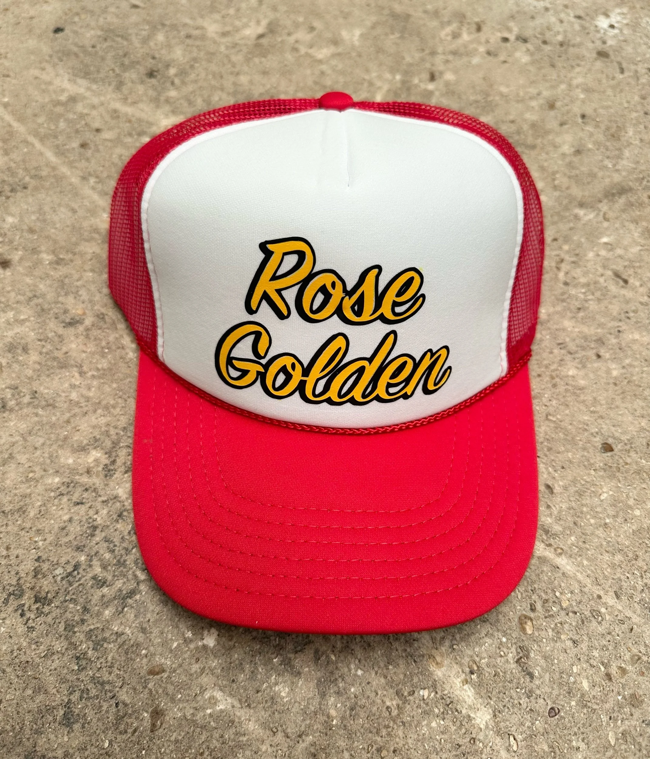 Rose Golden Script Trucker