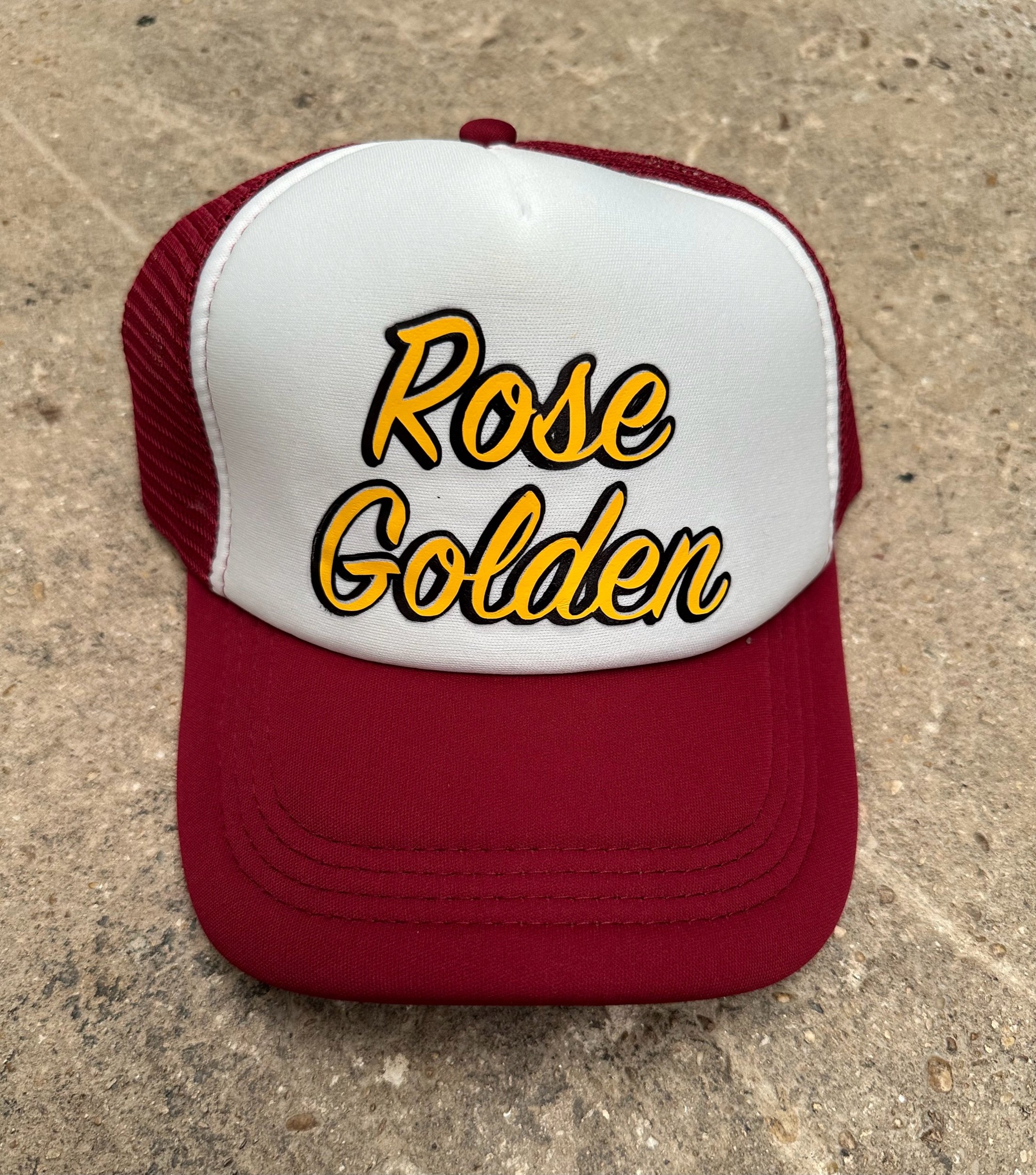 Rose Golden Script Trucker