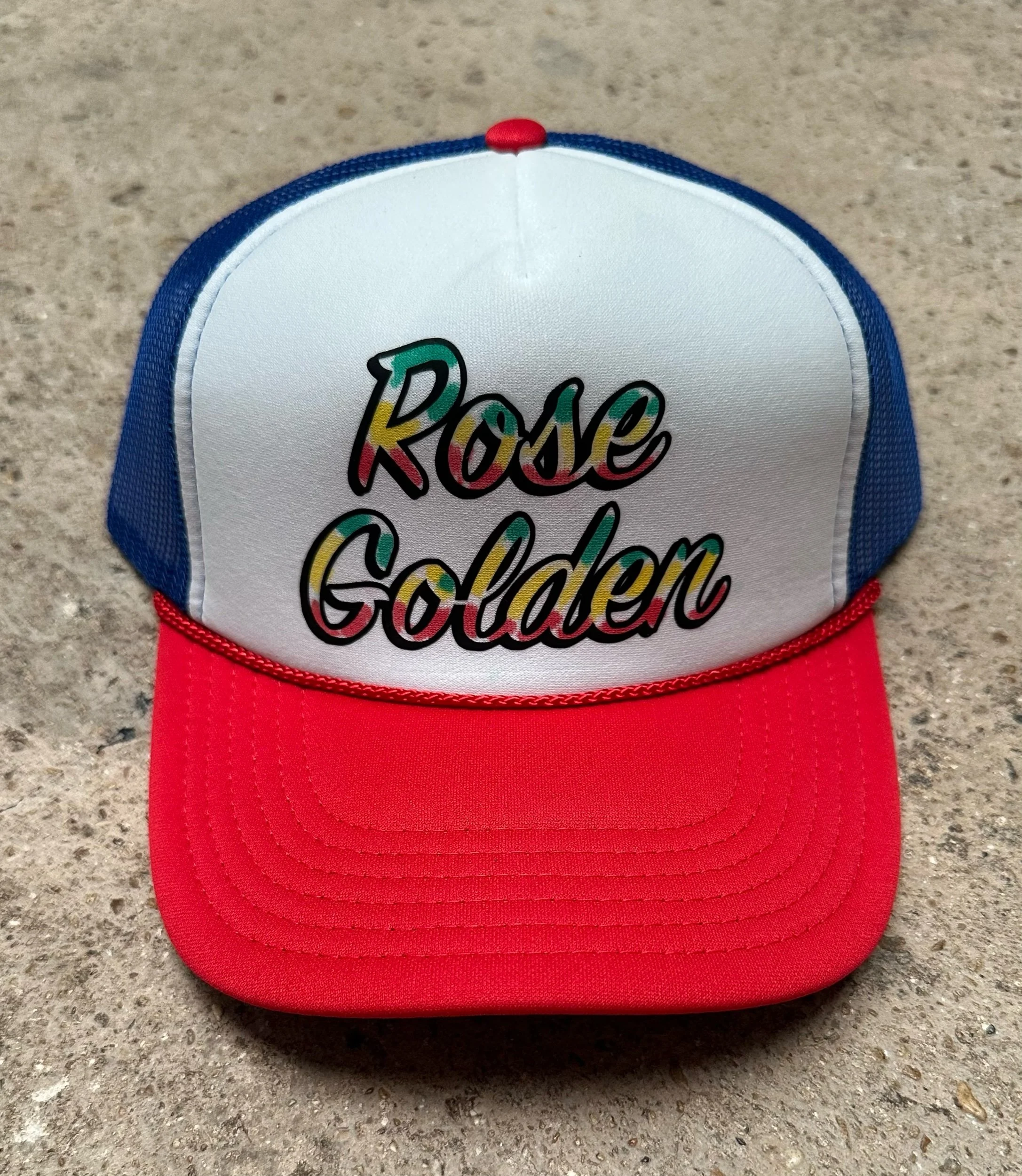 Rose Golden Script Trucker