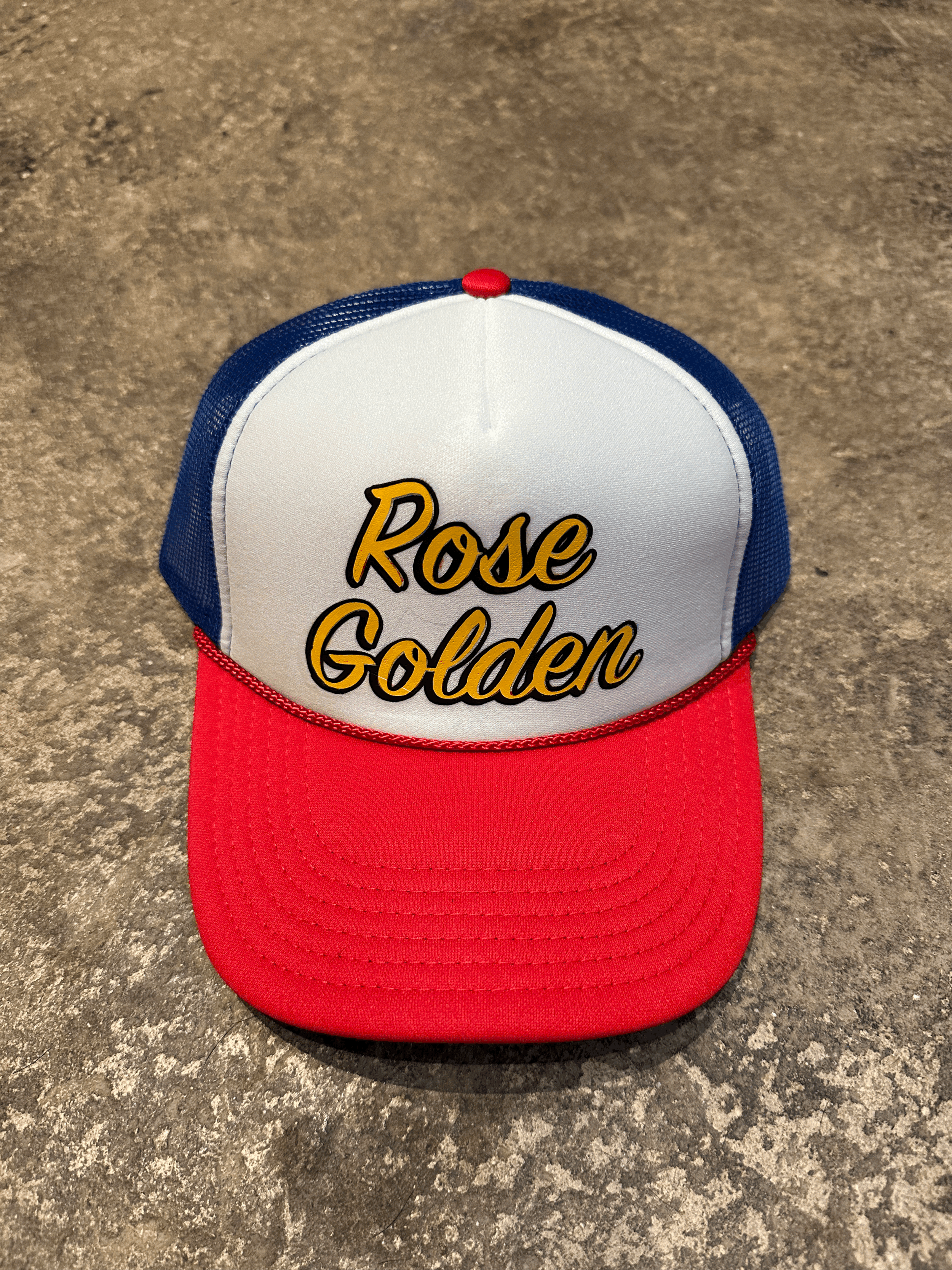 Rose Golden Script Trucker