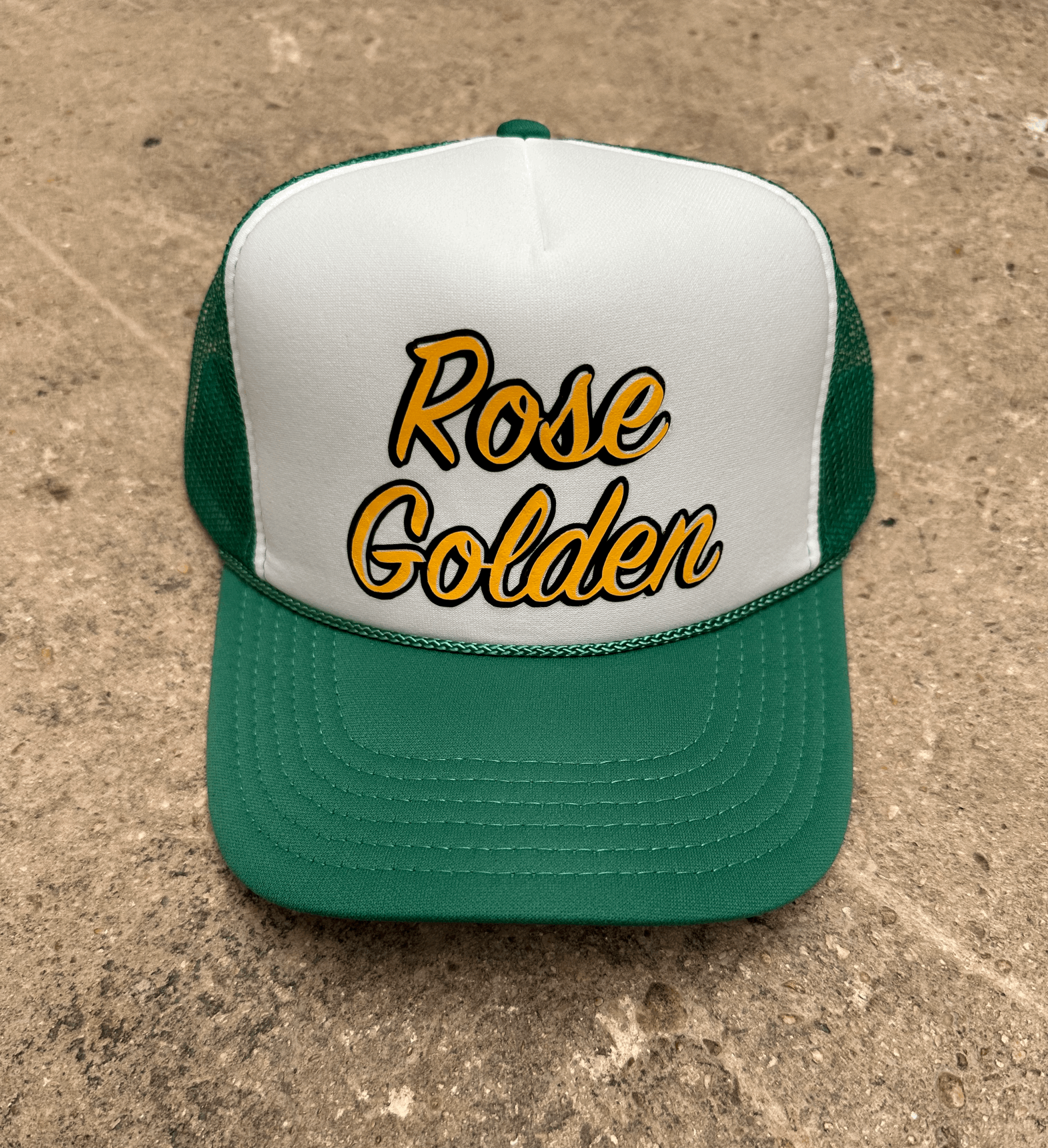 Rose Golden Script Trucker