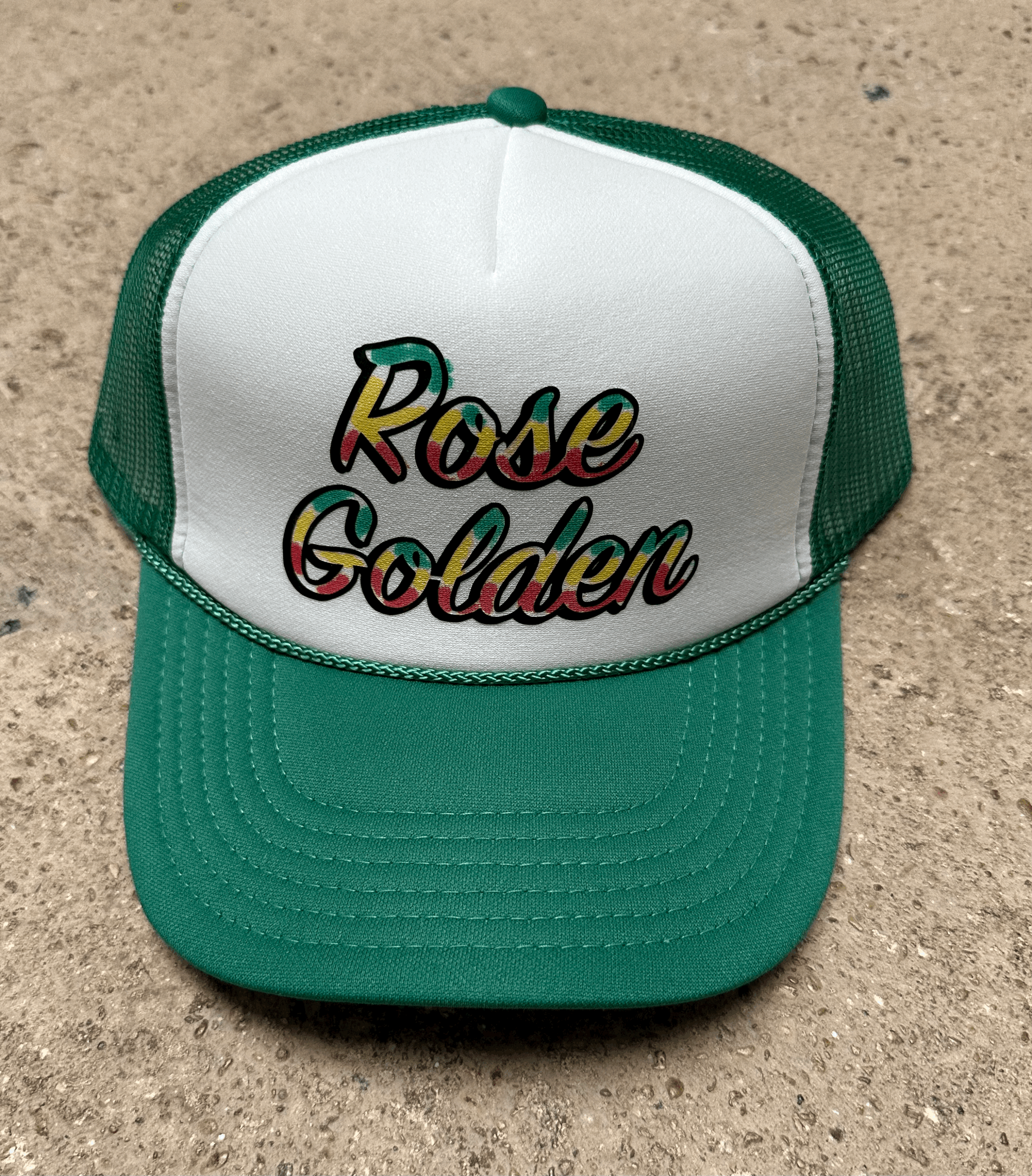 Rose Golden Script Trucker
