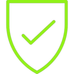 Green shield with a checkmark inside.