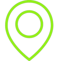 A green location pin icon on a black background.