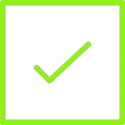 Green check mark with a rising graph on a black background, framed by a green border.