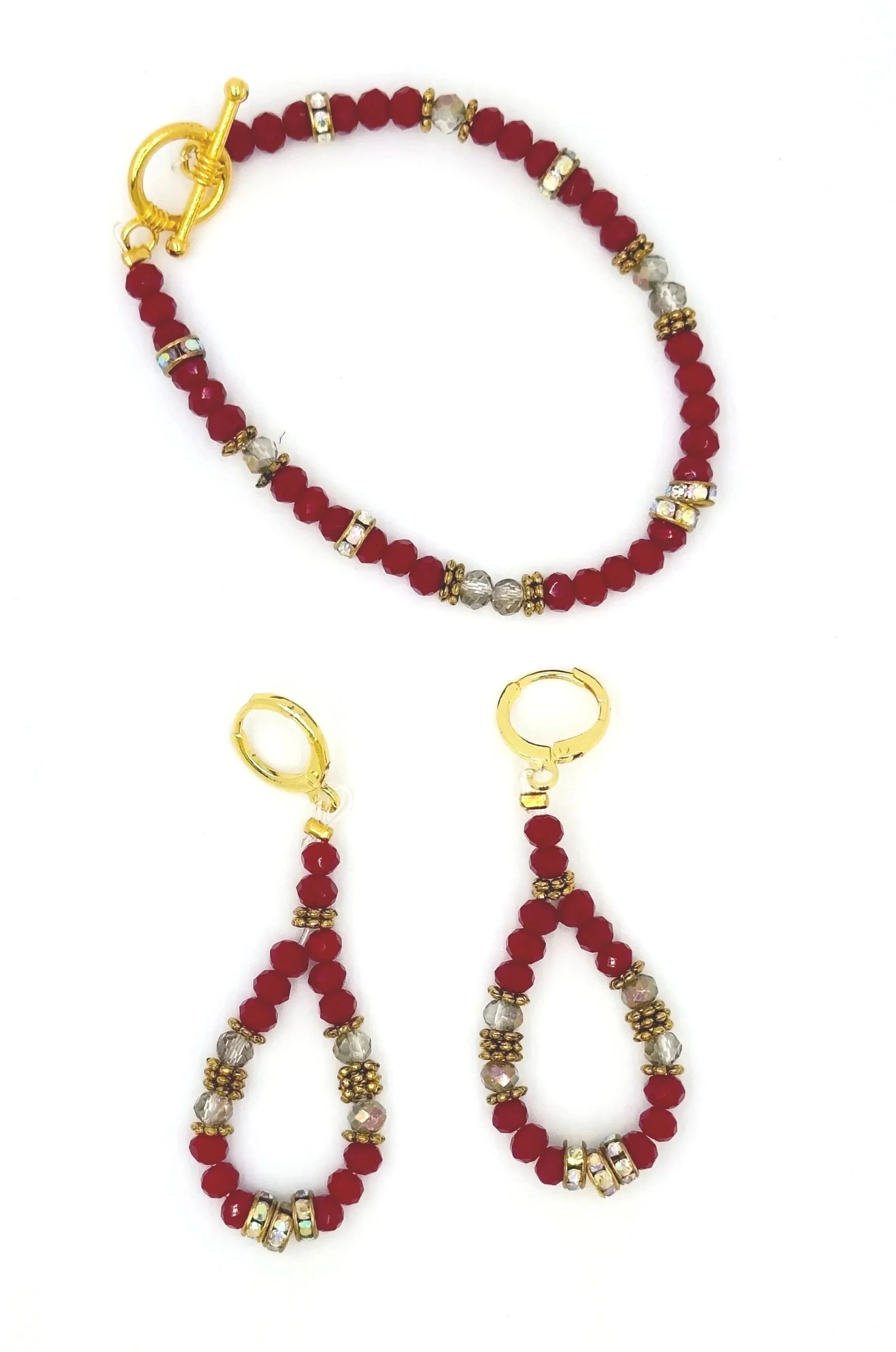 Red and Gold Earring and Bracelet Set
