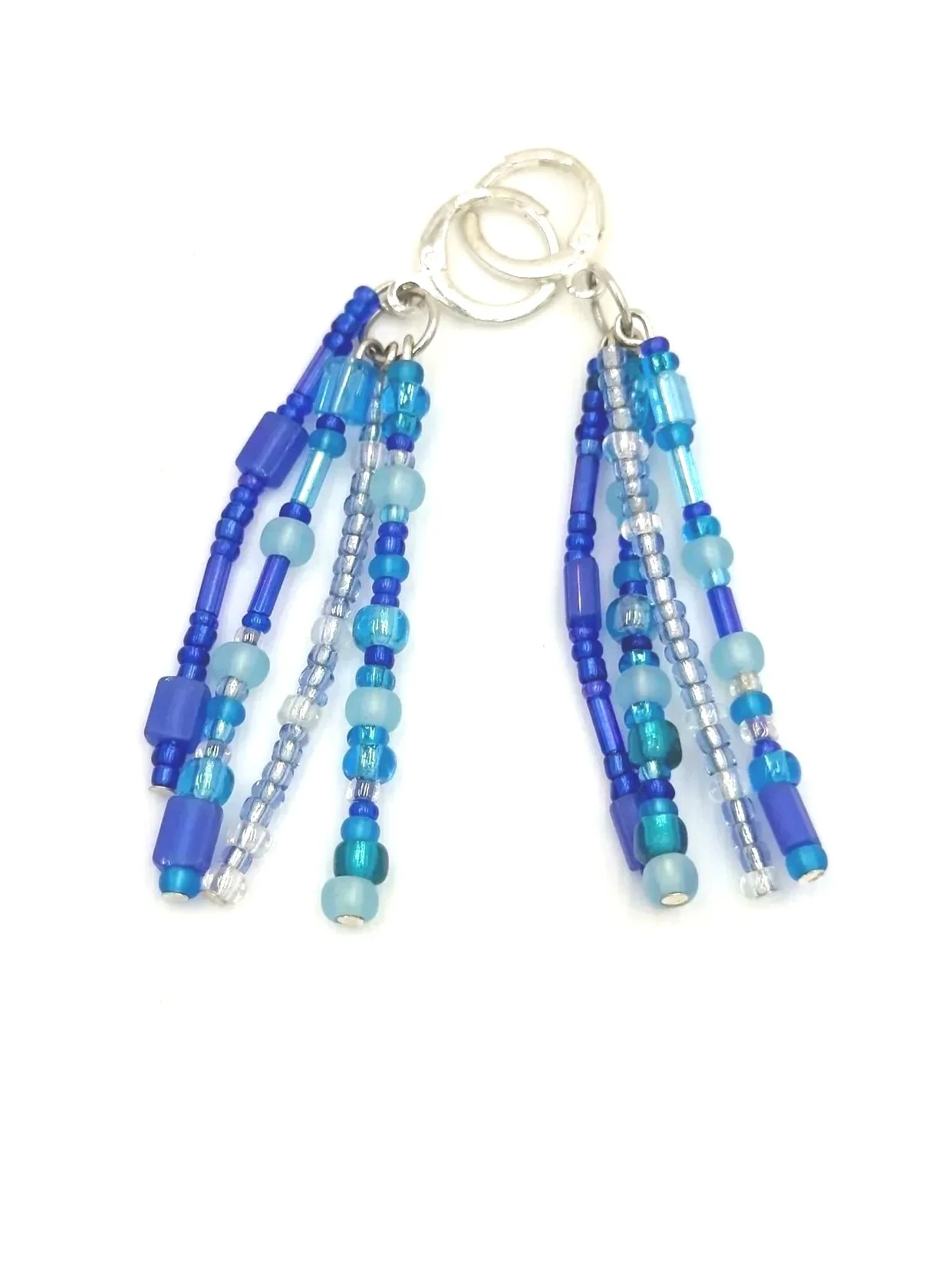 Fun Blue Seed Bead Dangle Tassel Earrings