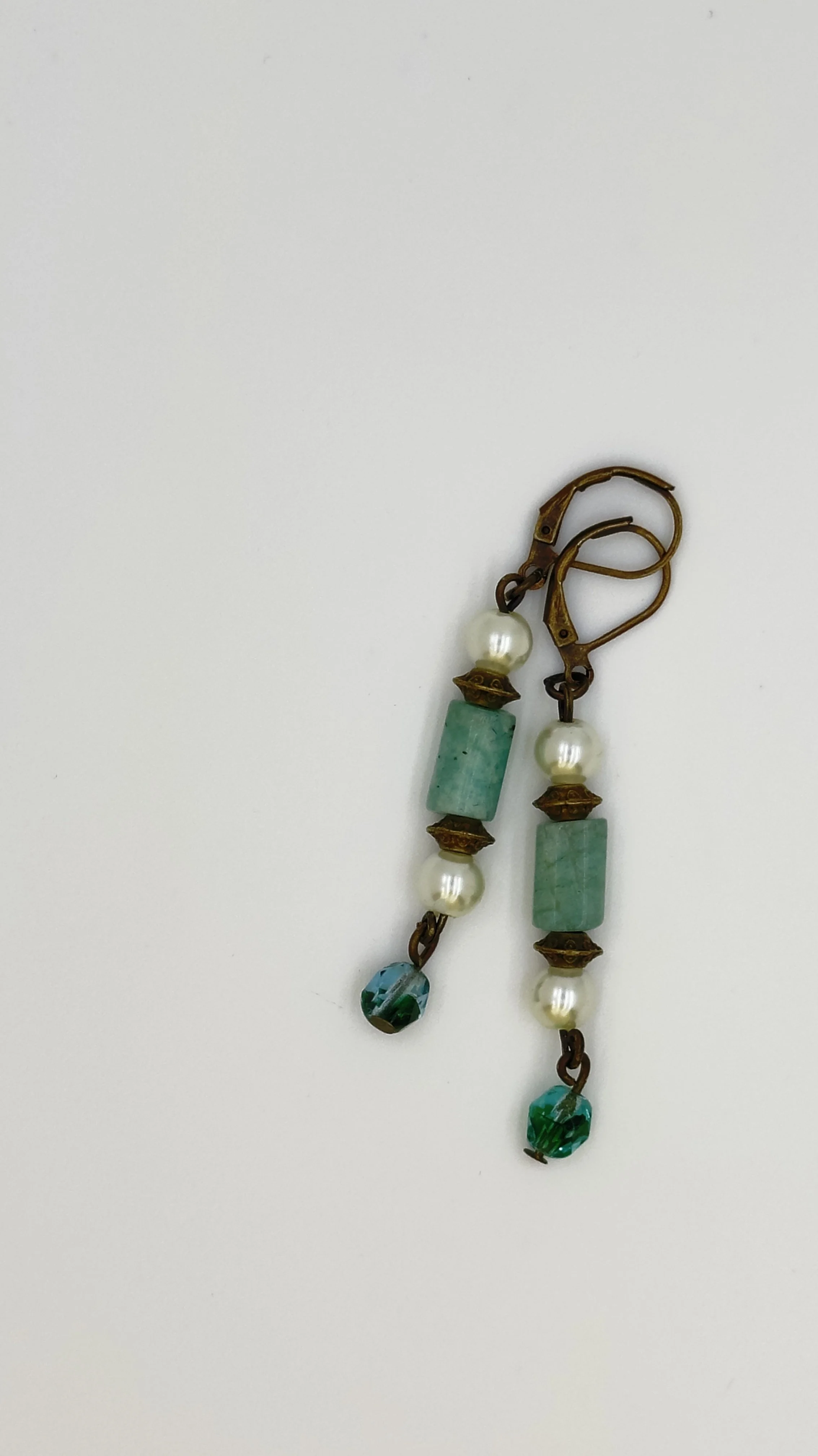 Turquoise gemstone, pearl, and bronze Earrings