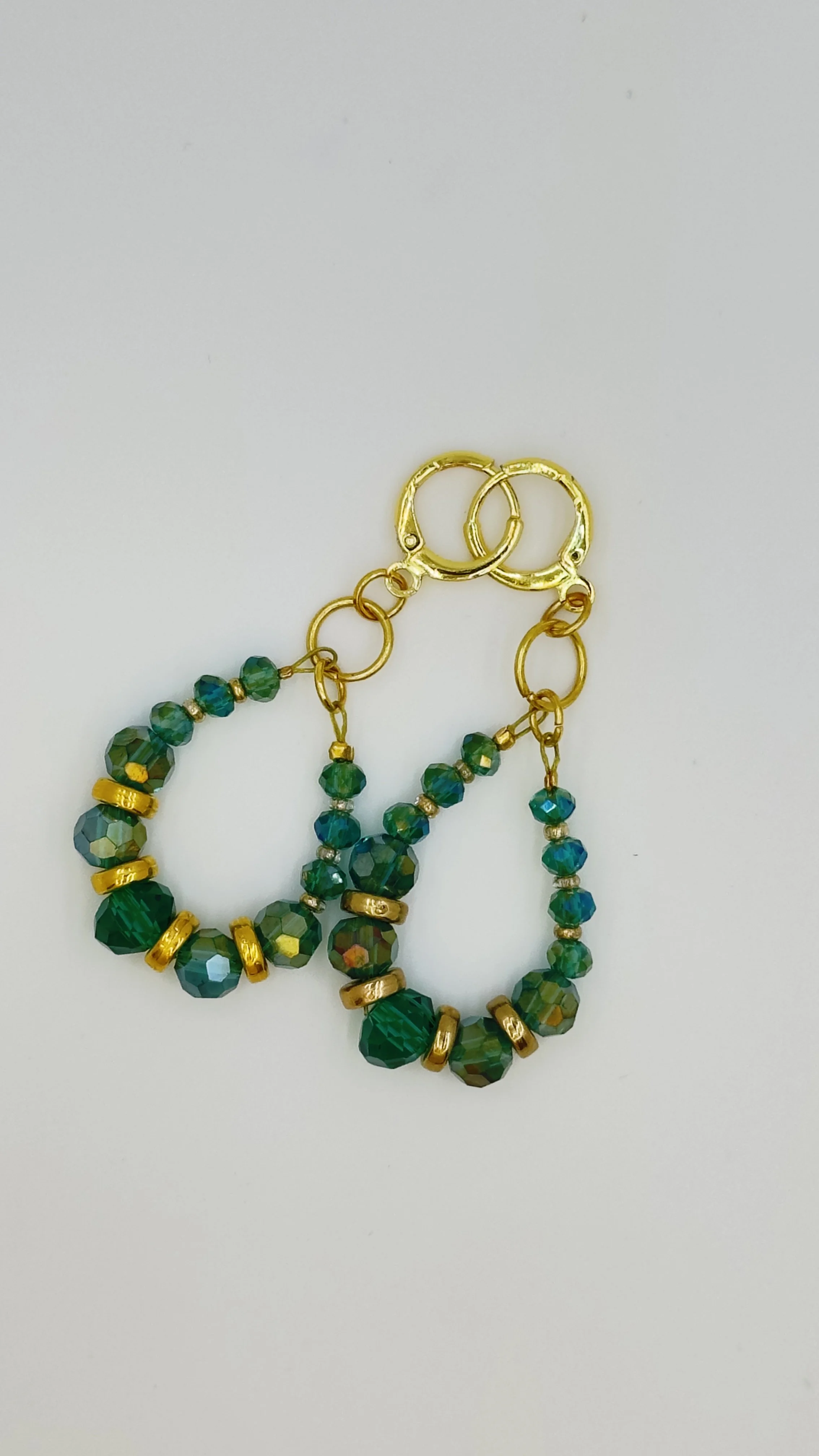 Teardrop Shaped Blue, Green, and Gold Earrings