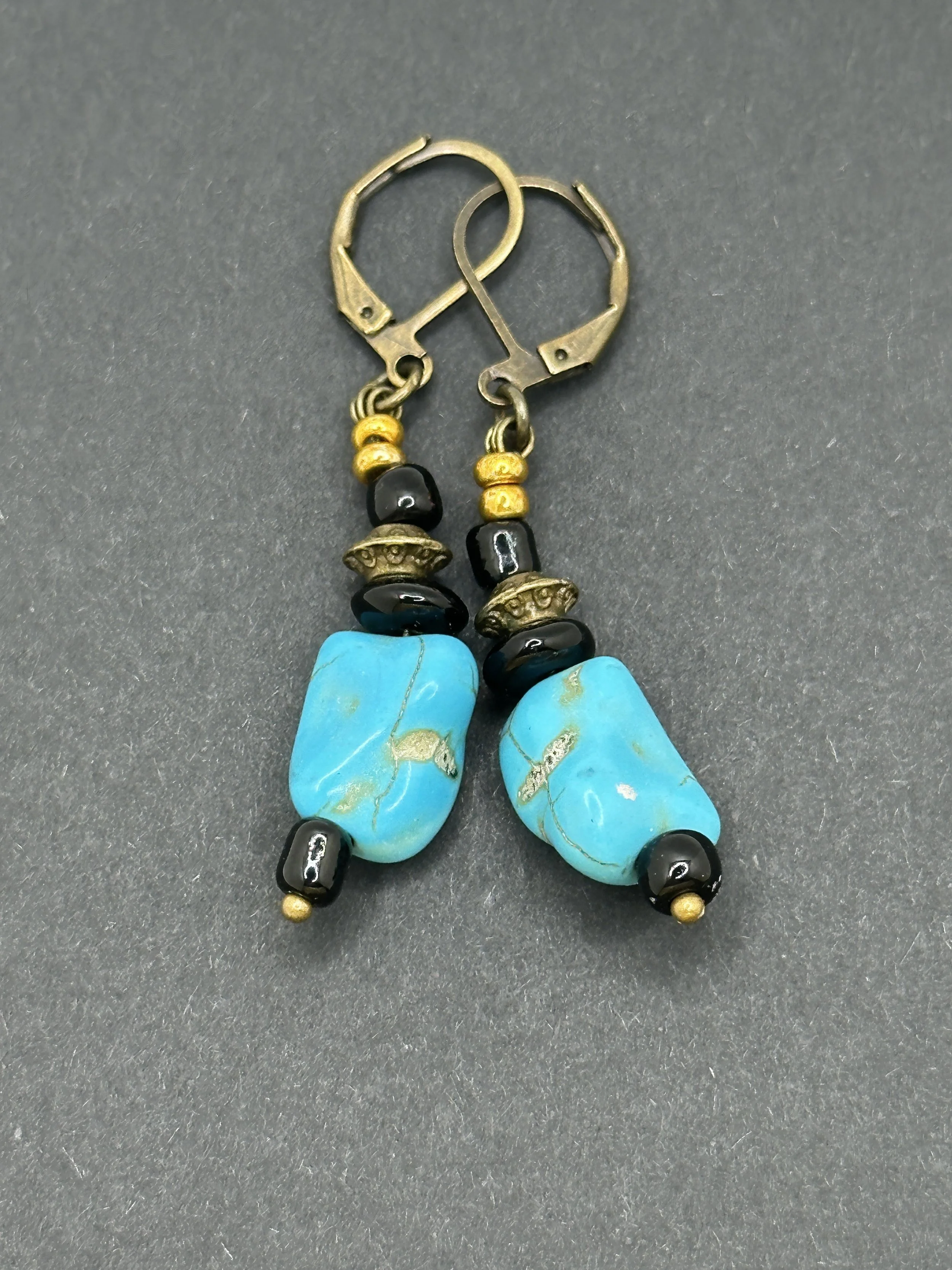 Turquoise black and antique bronze Earrings