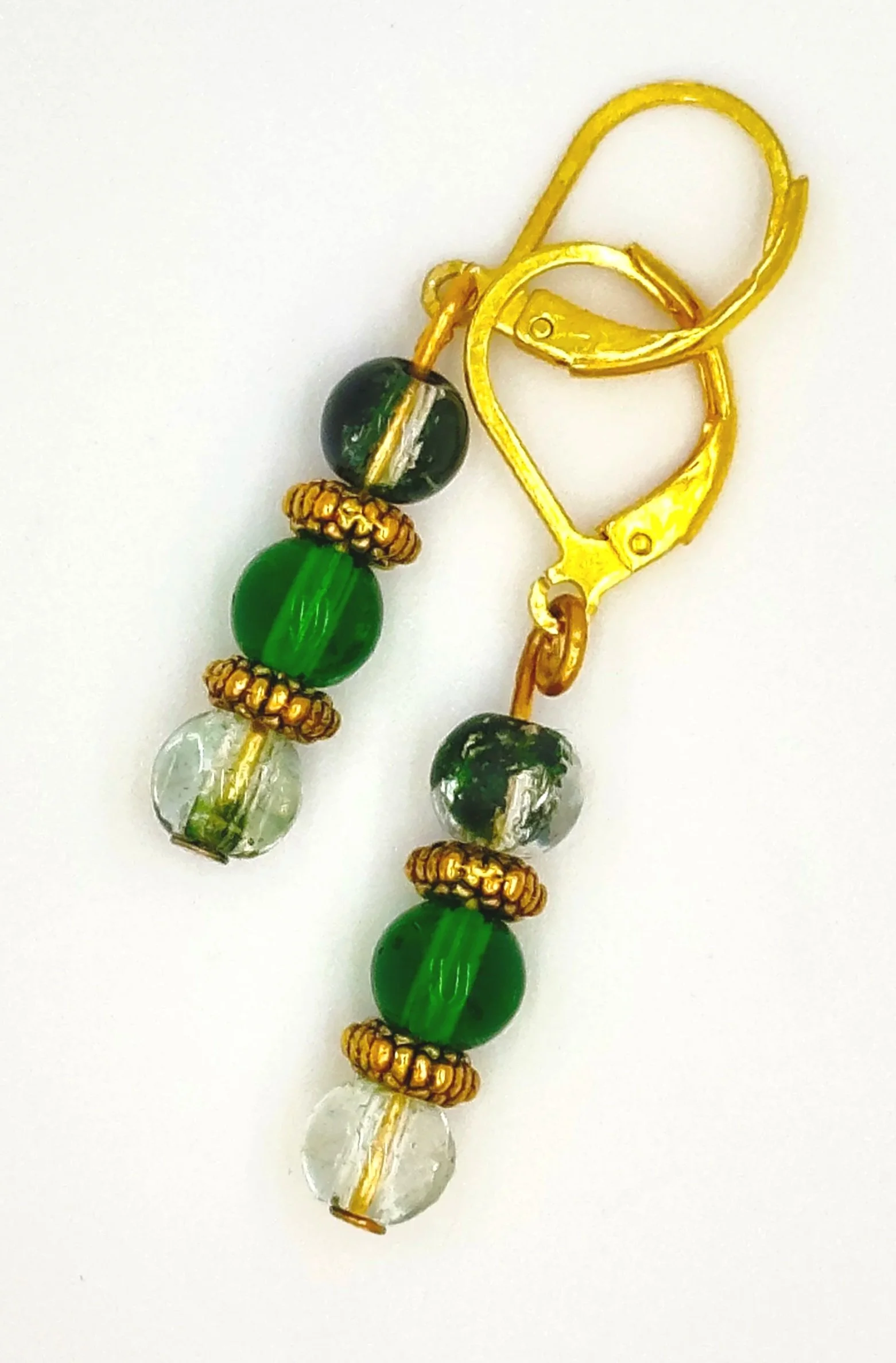 Crackled Glass Green and Gold Earrings