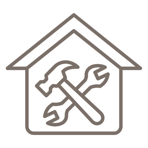 Icon of a house with a hammer and wrench inside, representing home repair or maintenance