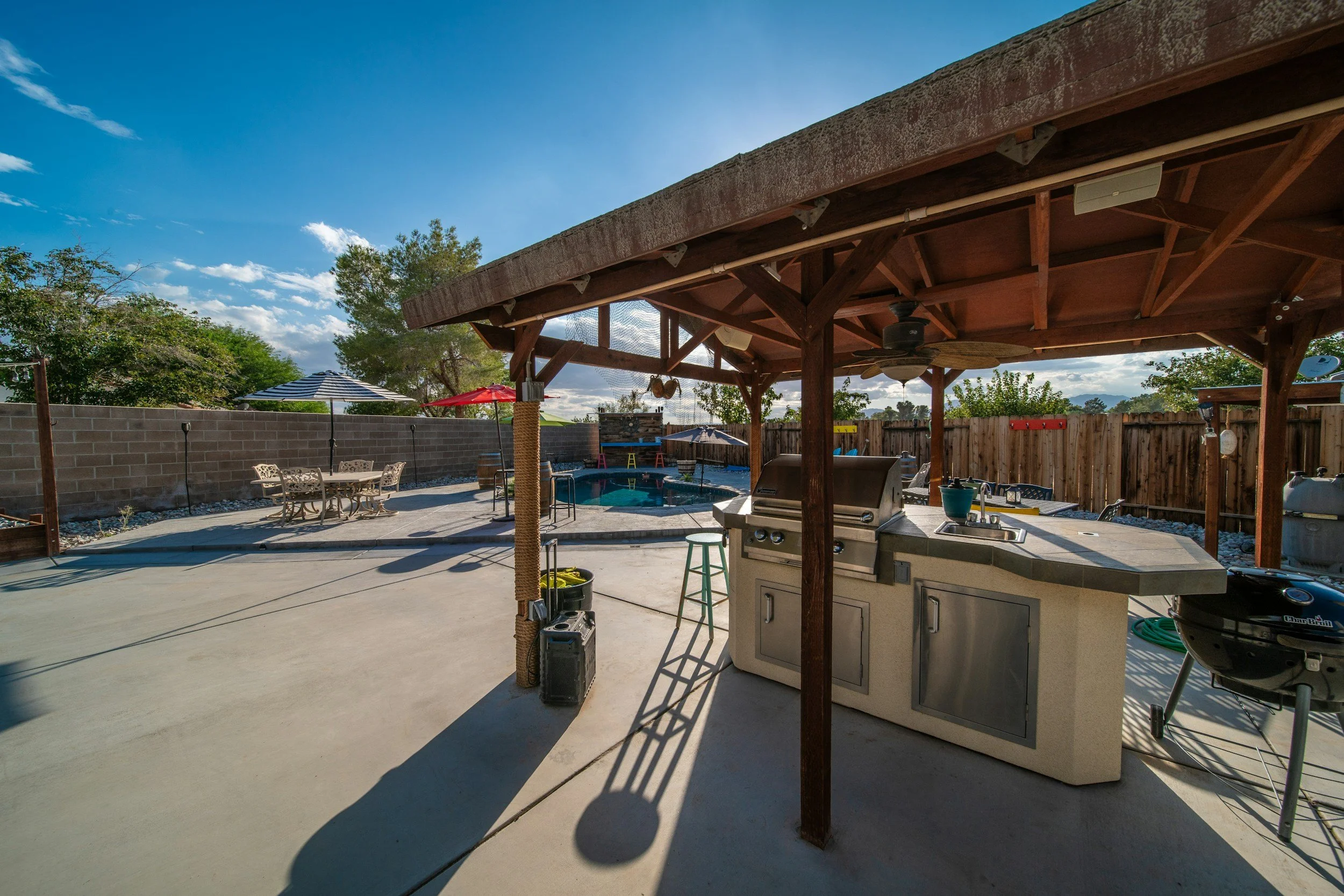 Backyard swimming pool and patio in Broken Arrow, Oklahoma