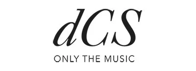 Logo with stylized text dCS, with 