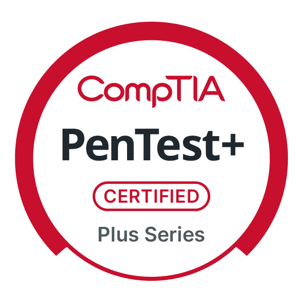 Certification badge for CompTIA PenTest+ Plus Series, indicating it is a certified program.