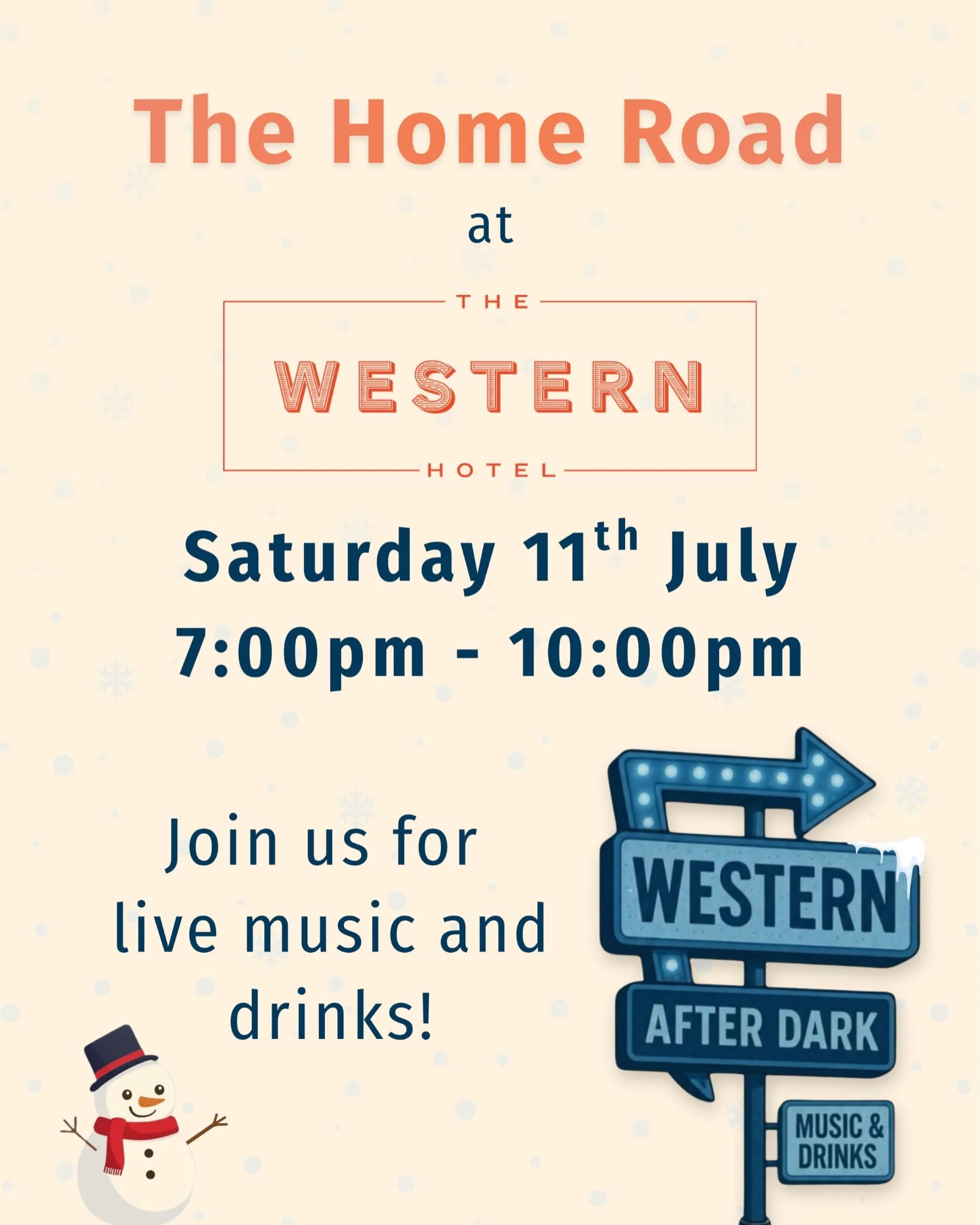 EXCITING NEWS ‼️

On Saturday the 11th of July we will be playing at @thewesternhotel for the Western After Dark winter weekends! Make sure you don&rsquo;t miss out! There will be open fires, mulled wine, live music, face painting and FOOD TRUCKS 🍔?