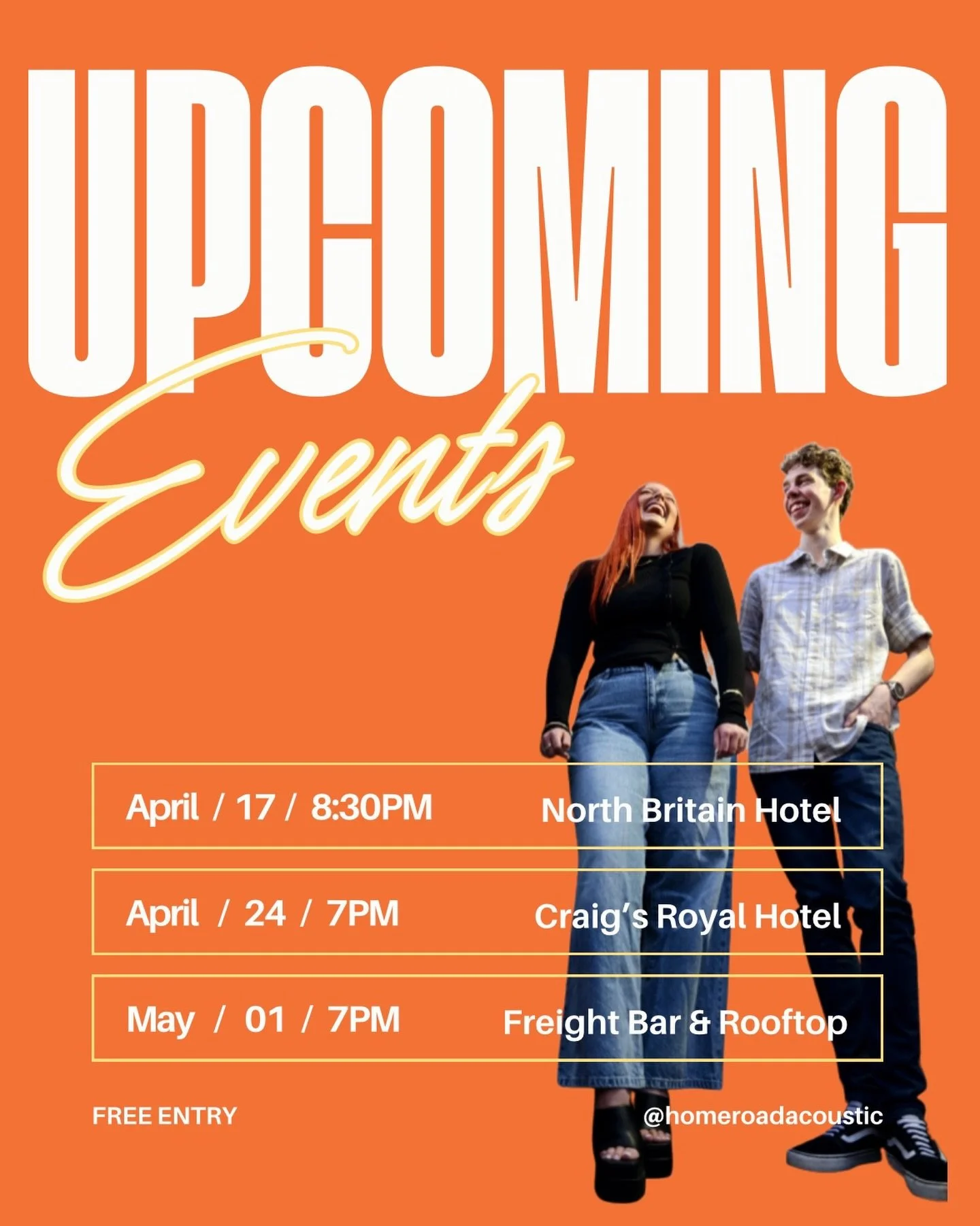 UPCOMING GIGS!! 

Now you&rsquo;ve had plenty of notice so there is no excuses not to be there 🫵🏽🫵🏽 We expect to see your faces in the crowd and extra points if you join us for a boogie or 2!! 

@thenorthbritainhotel 
@freightbar 
@craigsroyalhot