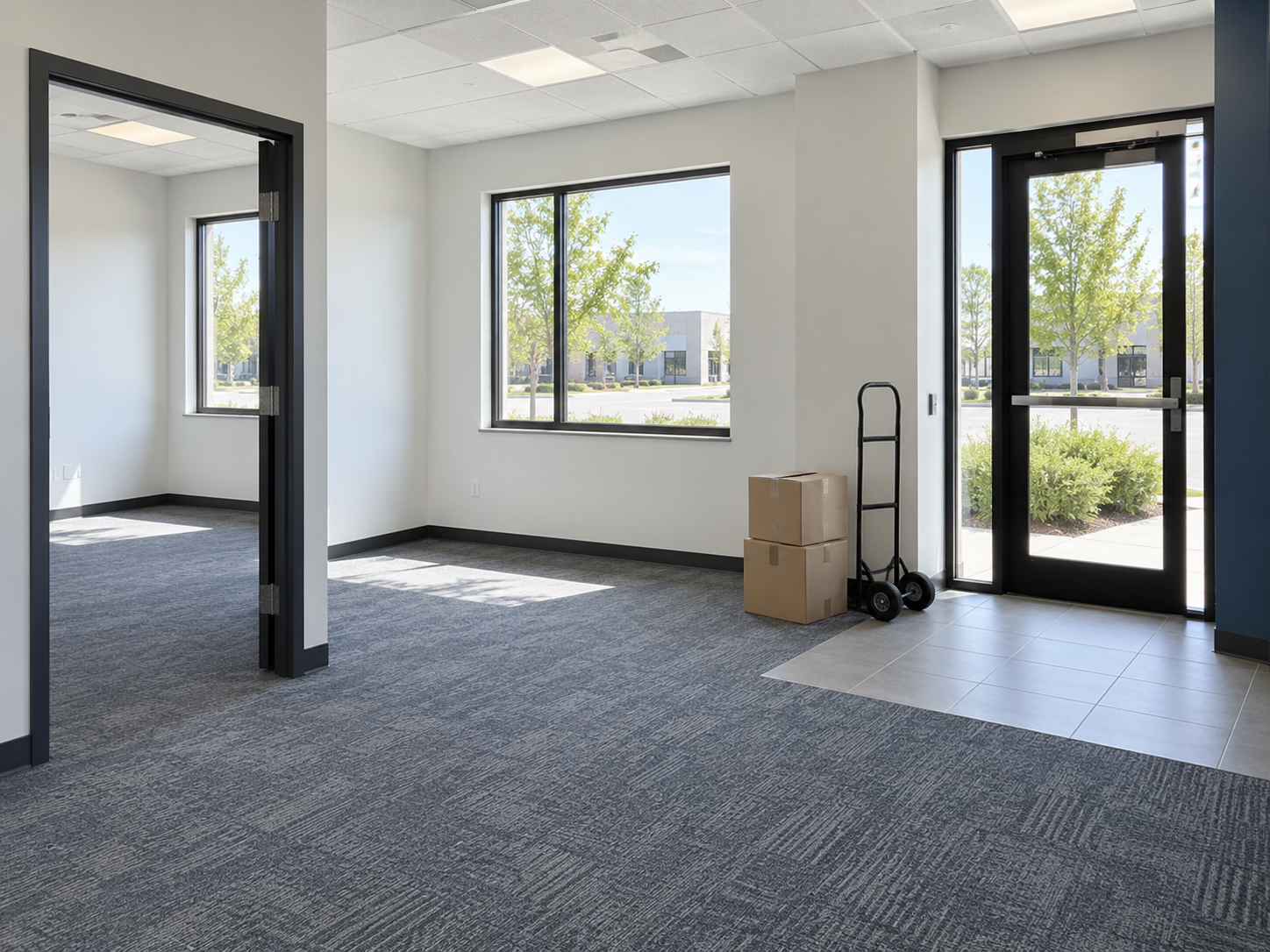 Clean vacant commercial office prepared for a business move-in or move-out
