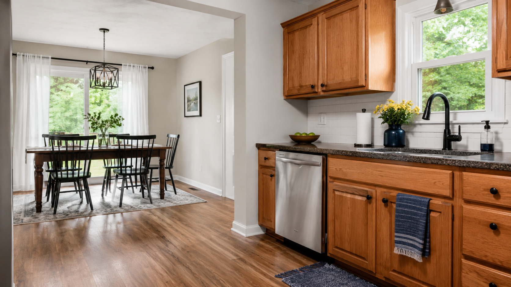 Freshly cleaned kitchen and dining area representing standard house cleaning in Republic, Missouri.