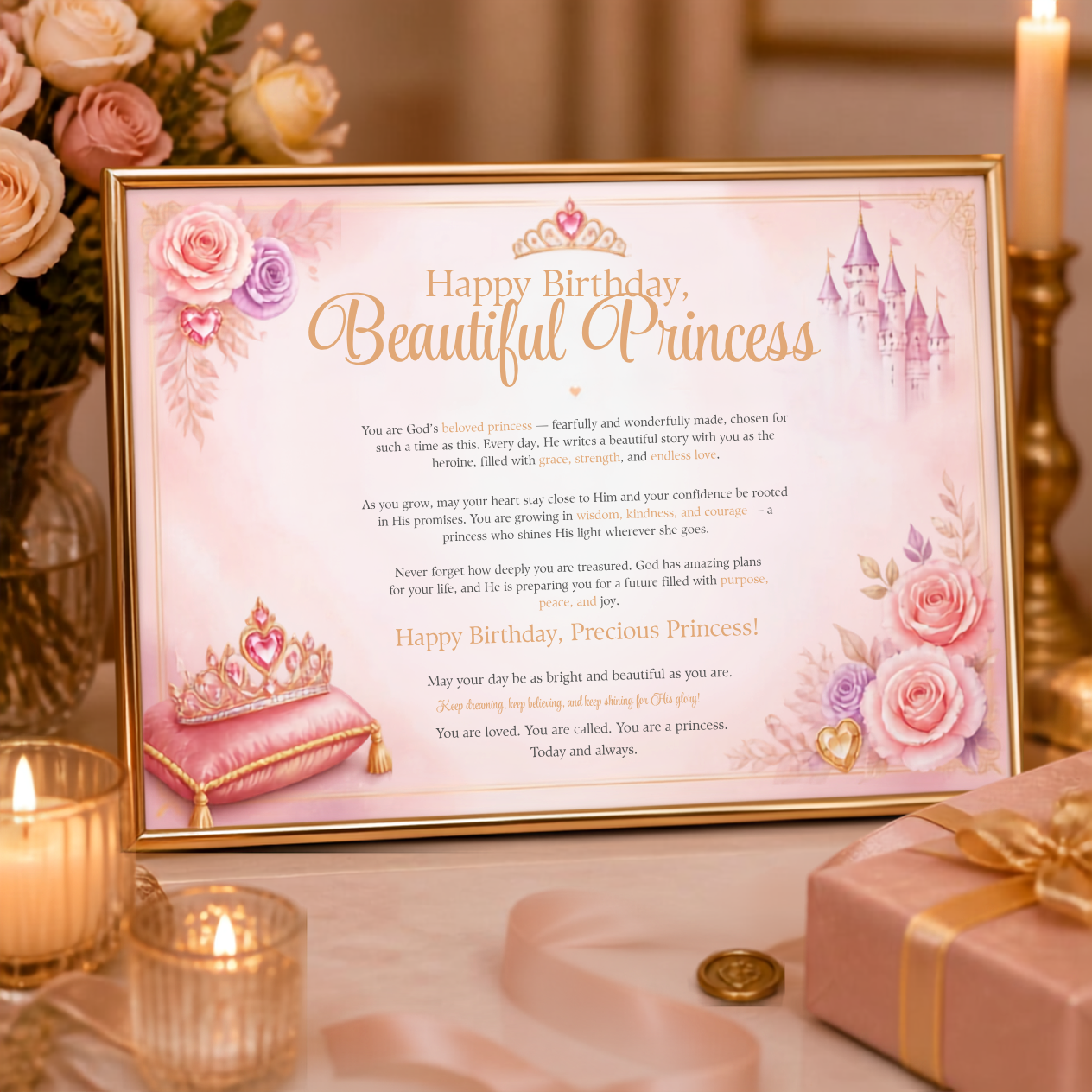 Beautiful Princess — Birthday Card (Candlelight Framed Edition).png