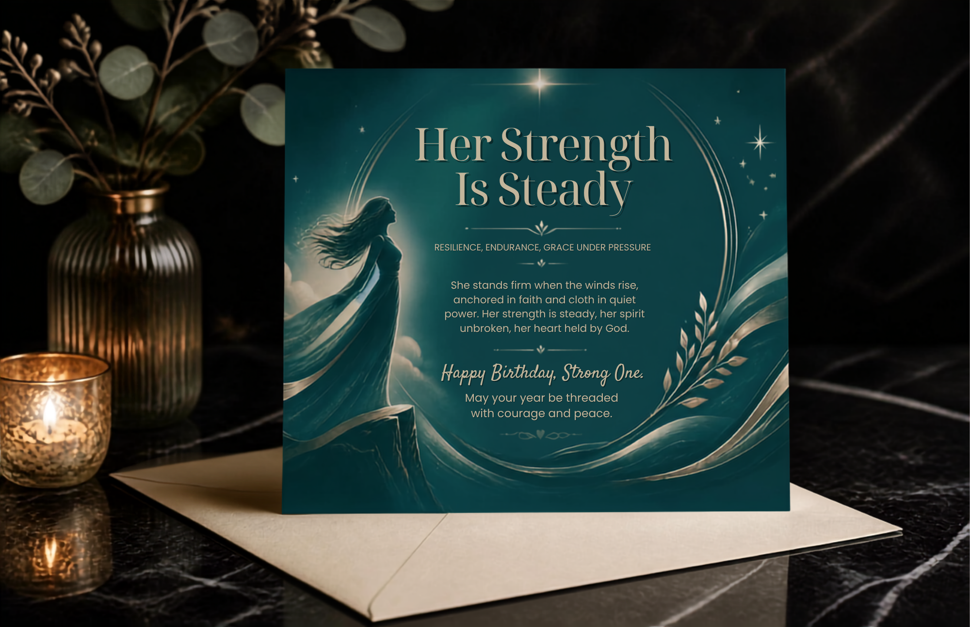 Her Strength Is Steady — Birthday Card (Candlelight Scene).png