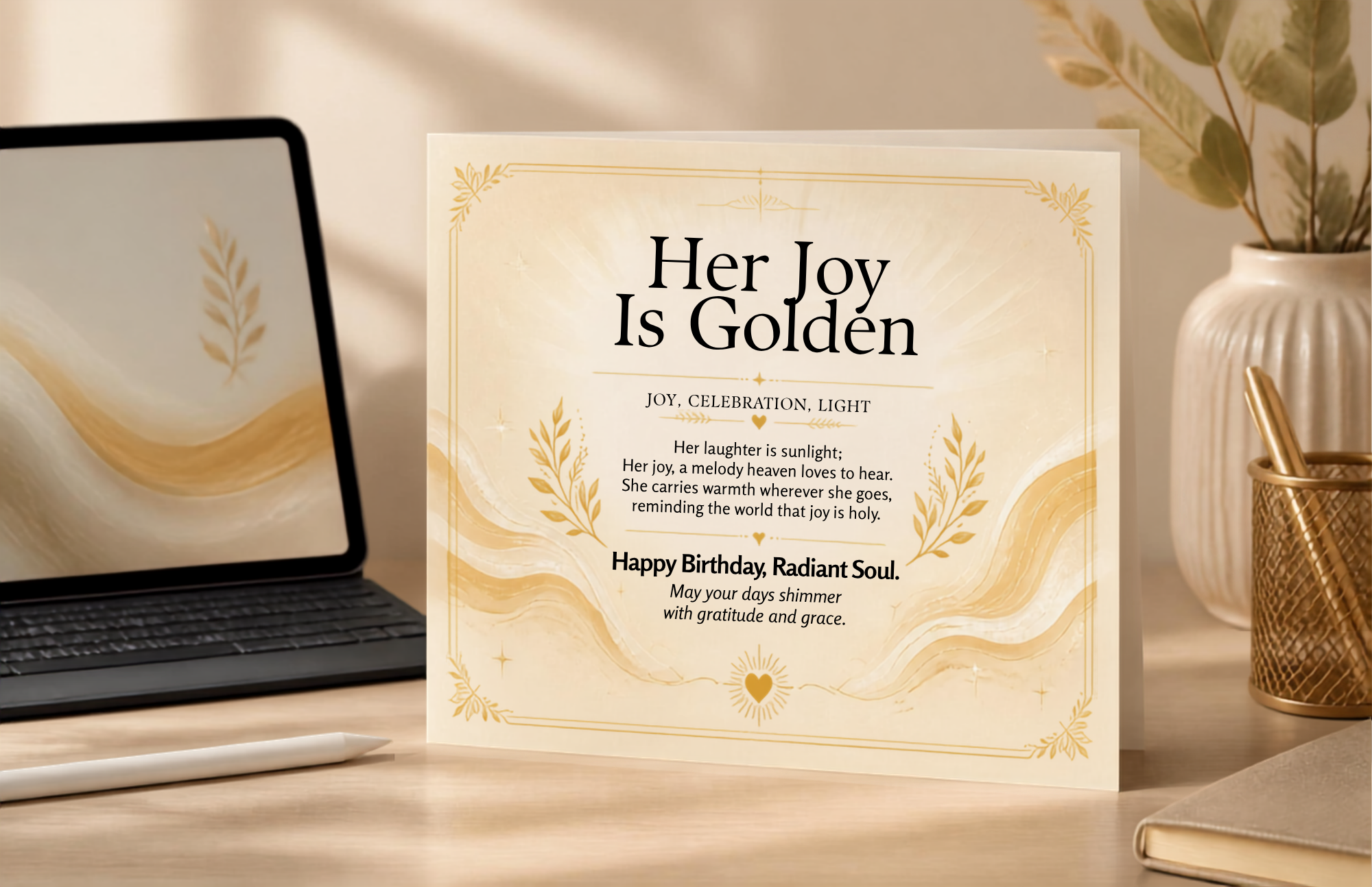 Her Joy Is Golden — Birthday Card (Gift Flat Lay)).png