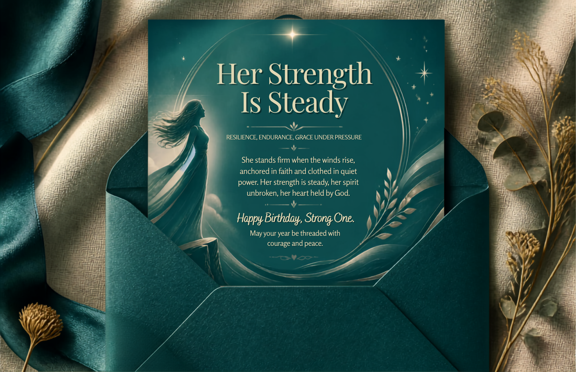 Her Strength Is Steady — Birthday Card (Full Artwork Edition).png