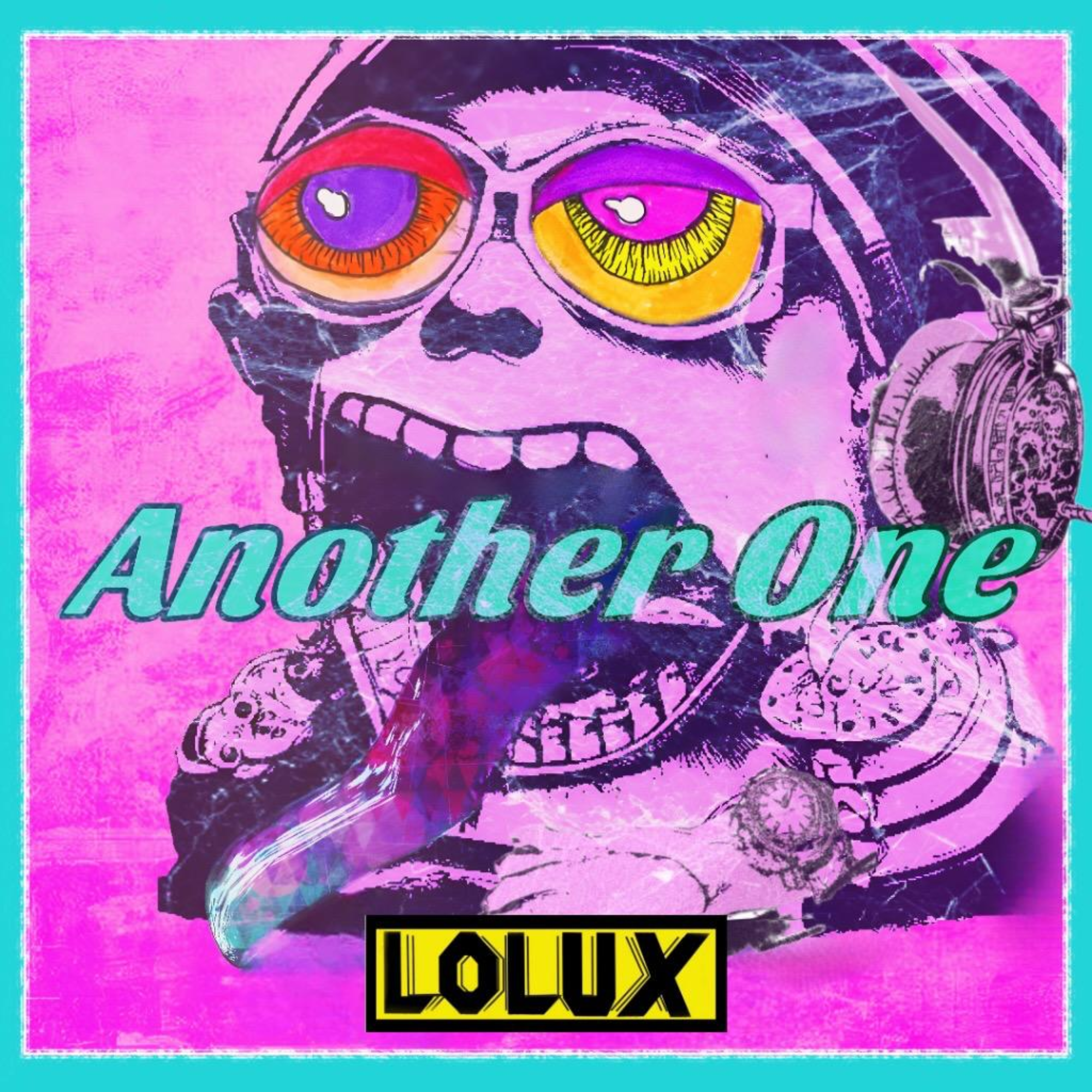 A colorful, stylized illustration of a skull wearing glasses with bright, multicolored lenses on a pink background with a teal border. The image includes the text 'Attention Please' and a yellow caution sign.