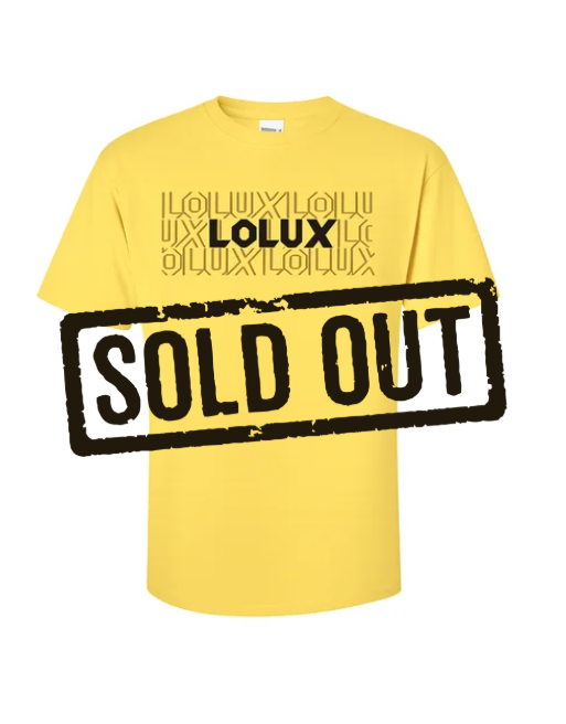 Yellow T-shirt with a black 'SOLD OUT' stamp across the front.