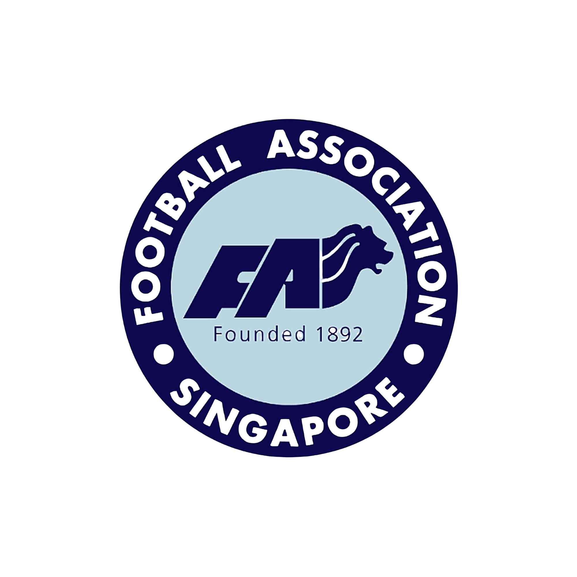 Football Association of Singapore logo with stylized FAS emblem, lion silhouette, and text "Founded 1892"