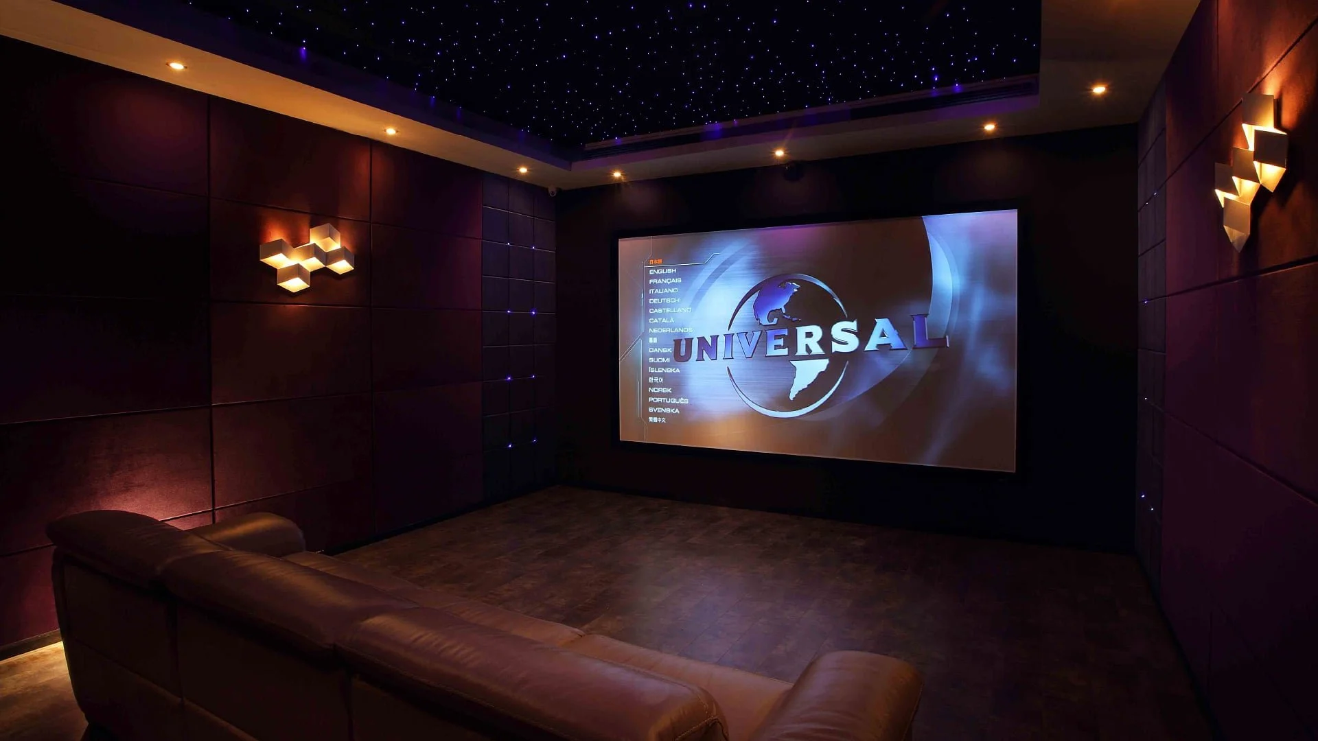 Home theatre with chairs and dimmed lights for the whole family