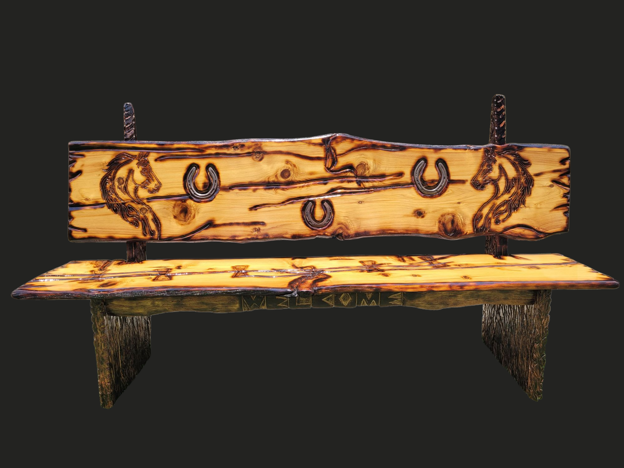 Handcrafted Western Themed Wood Bench Seat