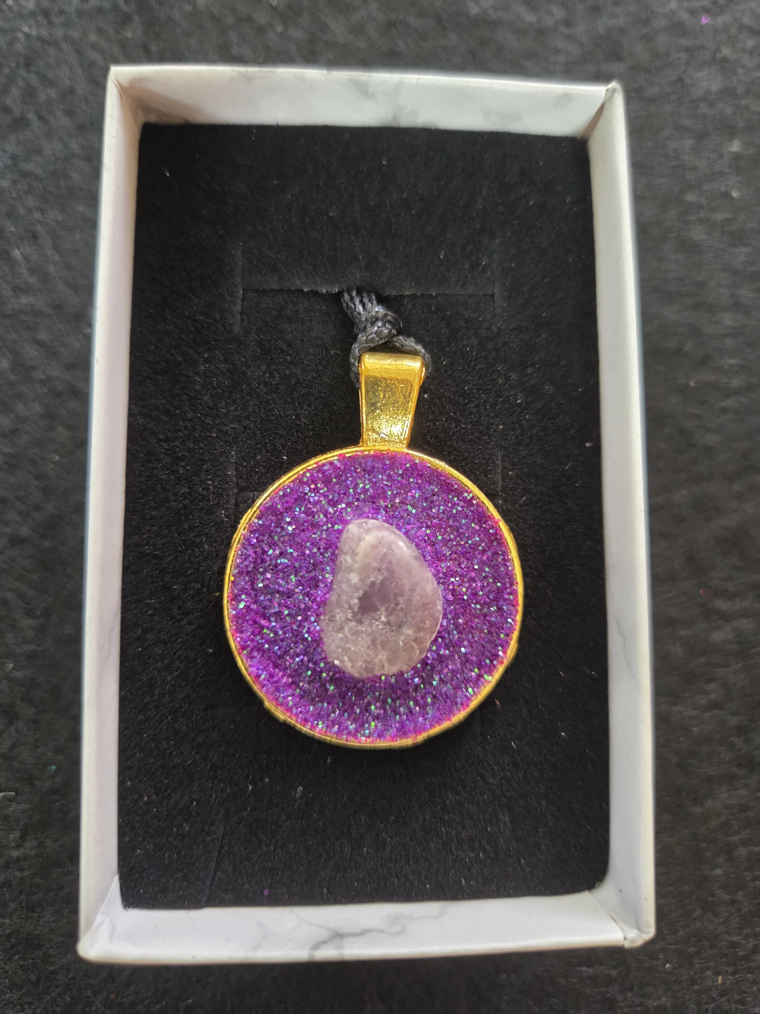 Raw Amethyst & Purple Shimmer Pendant Necklace