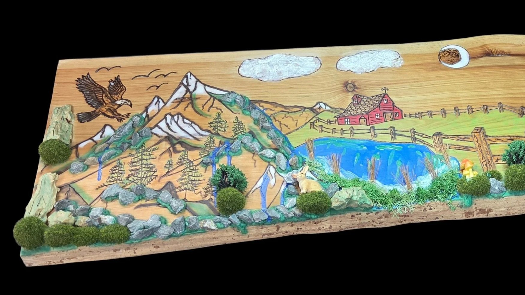 Wood carving 3D art work with diorama appeal