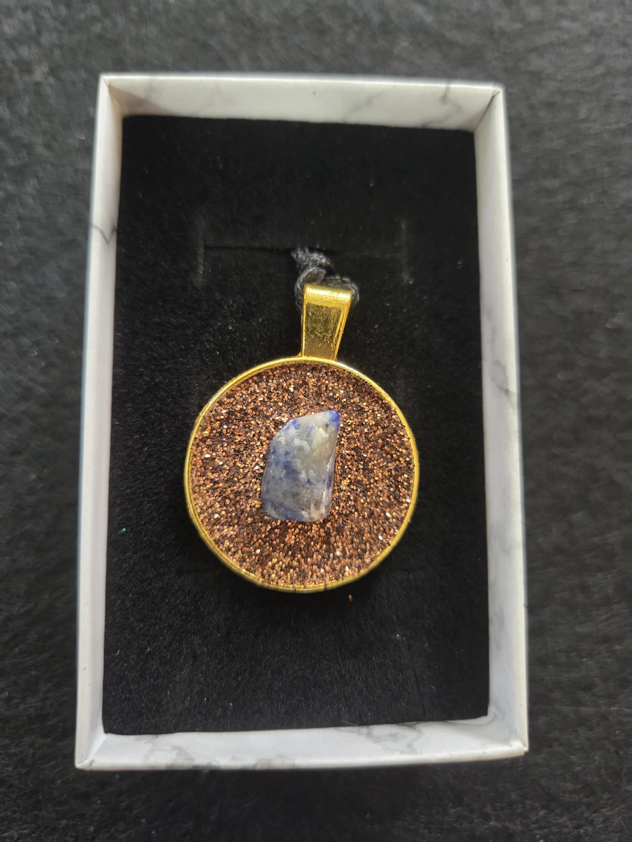 Sodalite & Copper-Gold Shimmer Pendant Necklace