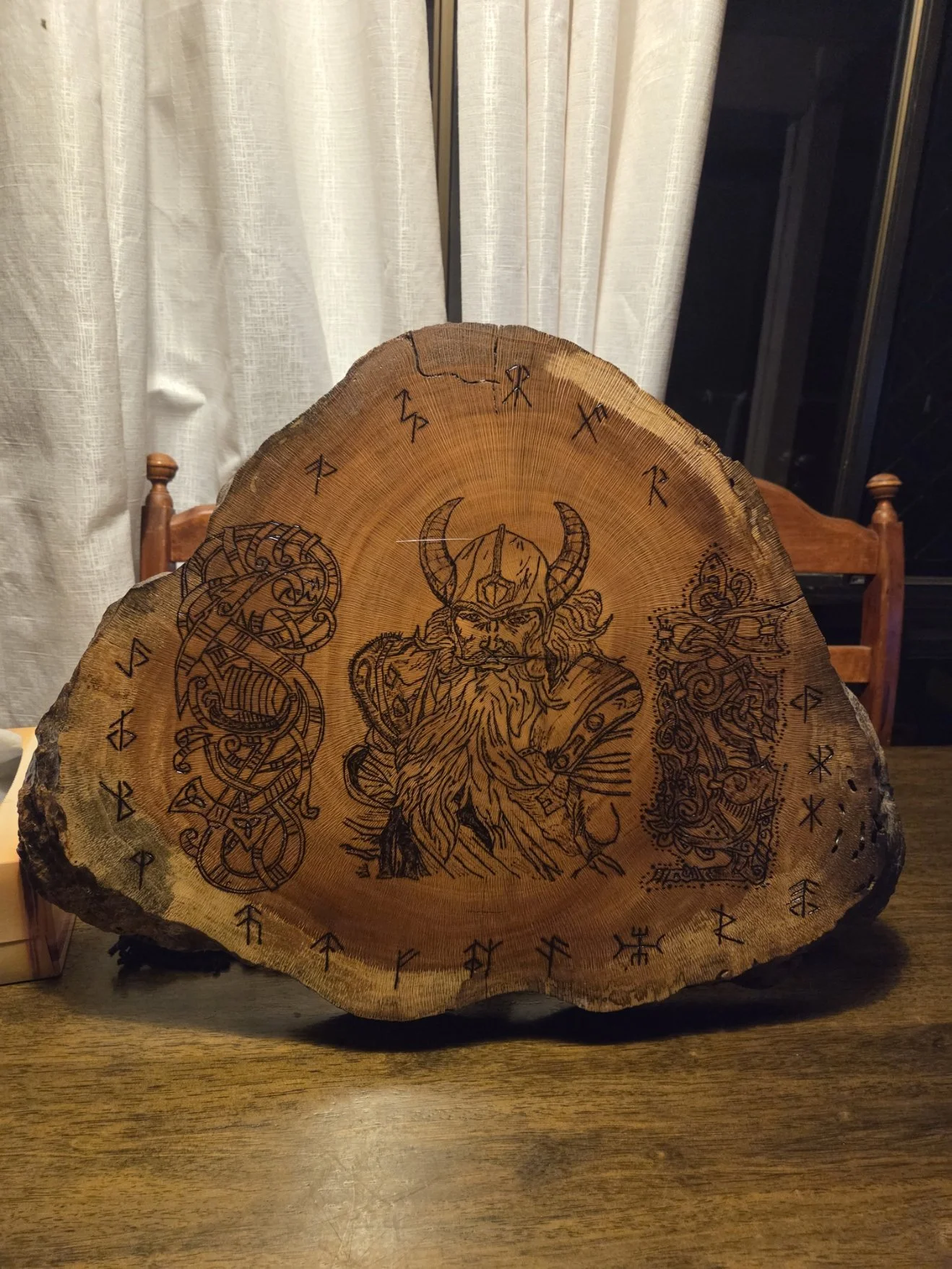 Viking Theme Woodburning on Wood Slaab