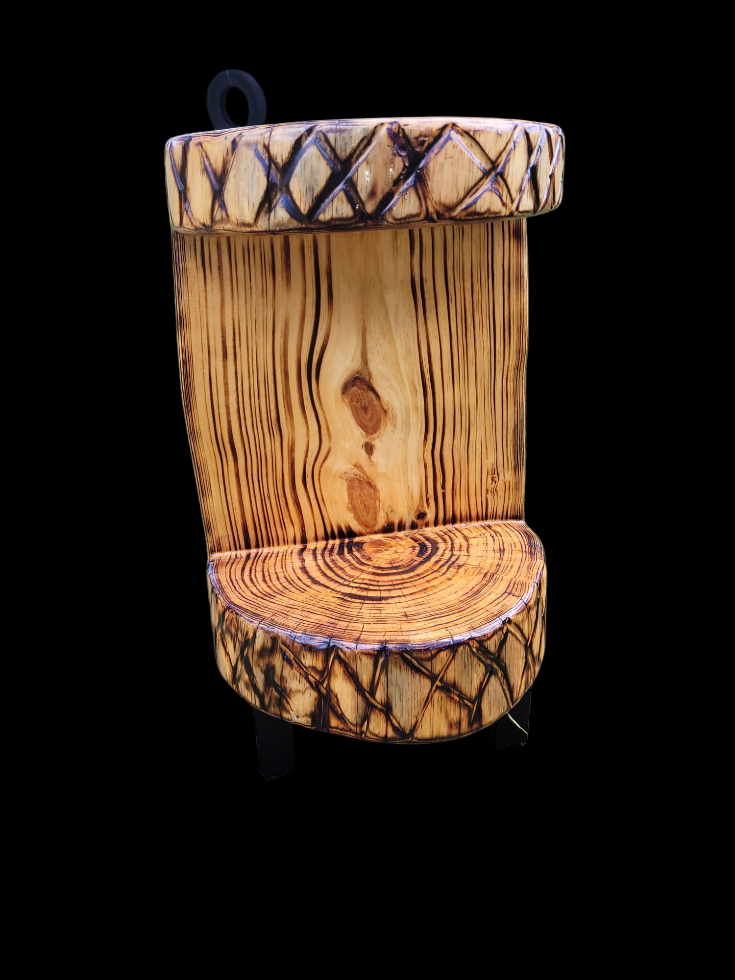 Wooden Sculptured Pine Log End Table