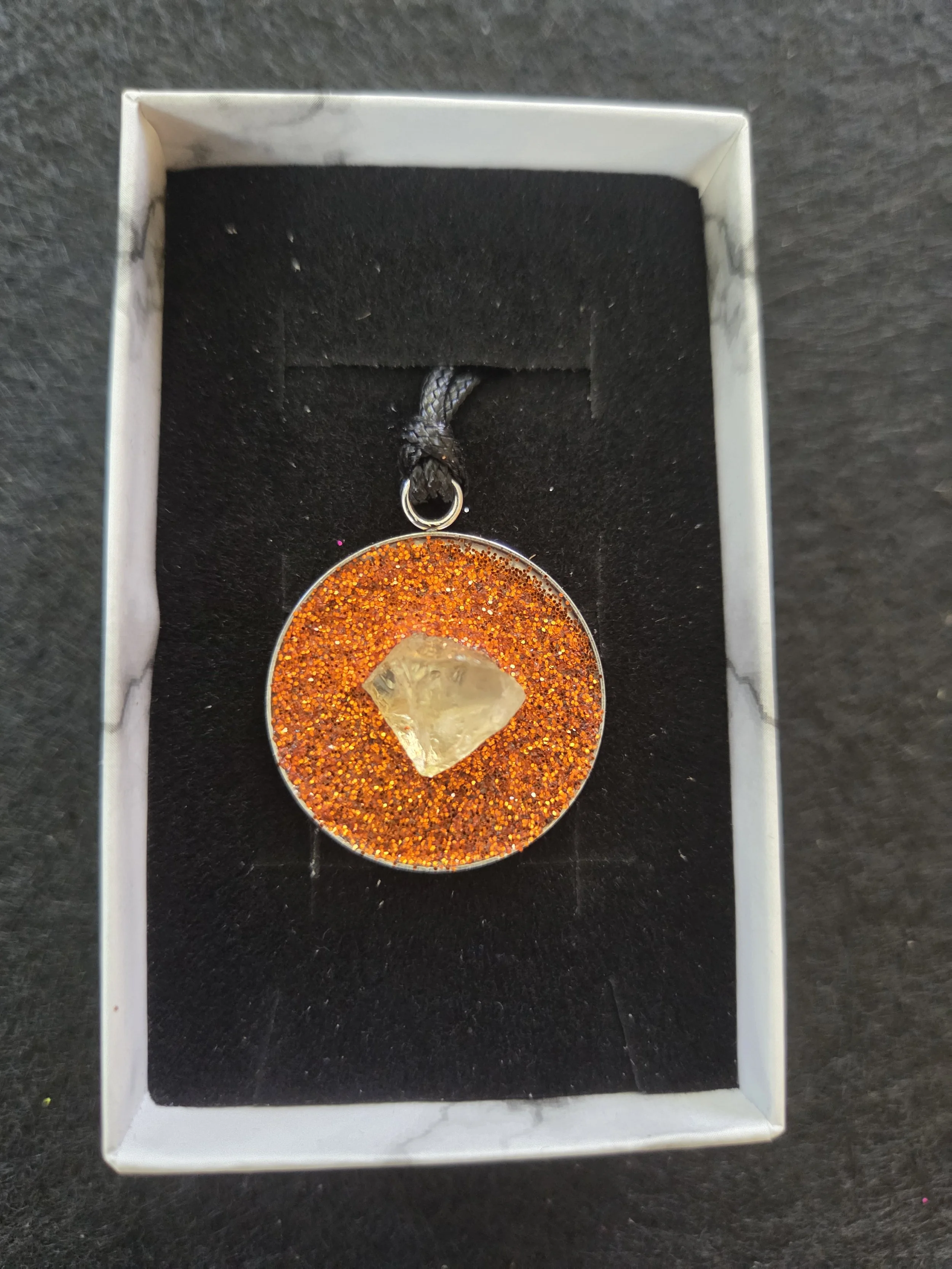Fiery Orange & Raw Clear Quartz Pendant Necklace